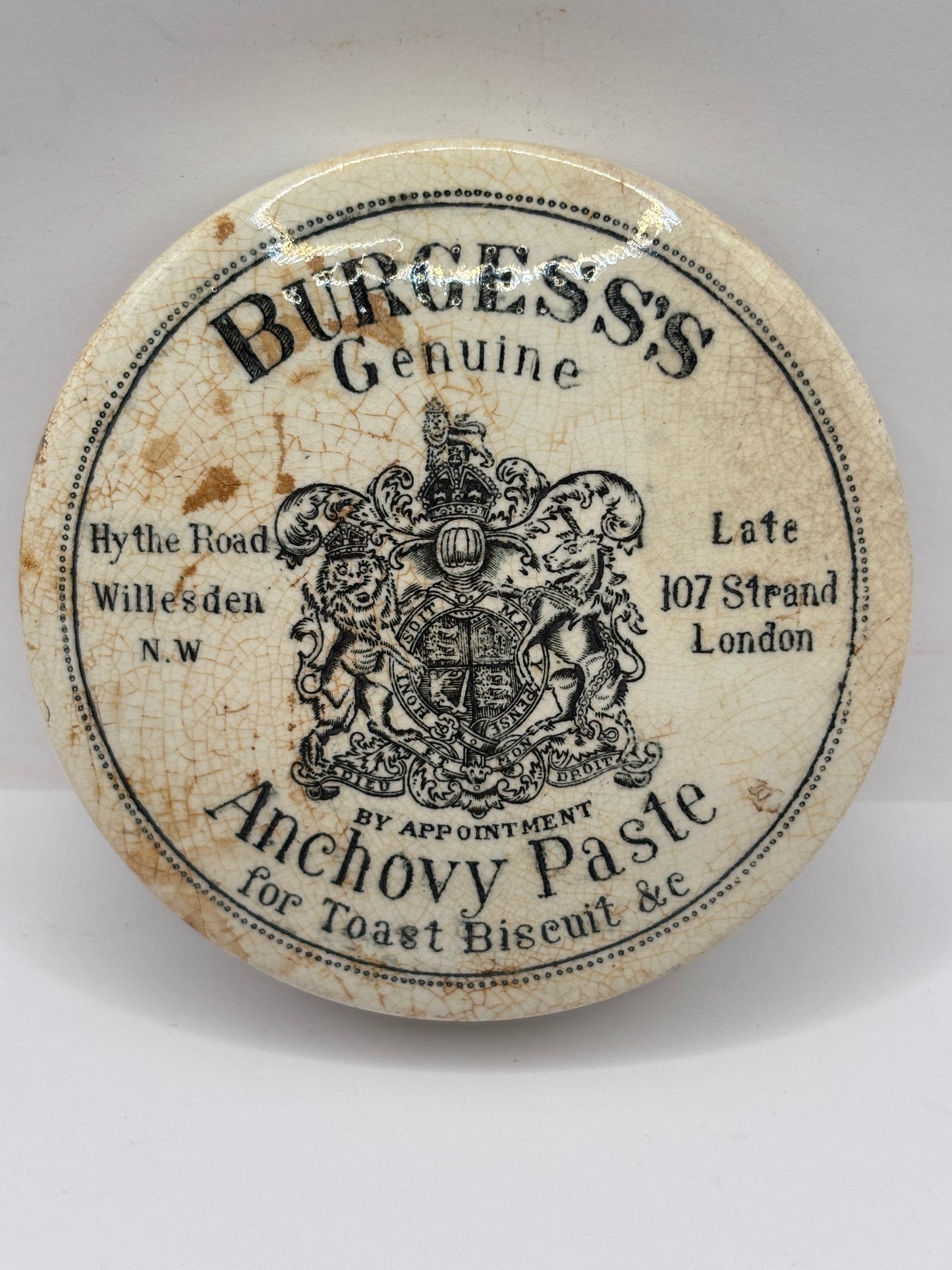 old advertising lid, Burgess’s anchovy paste