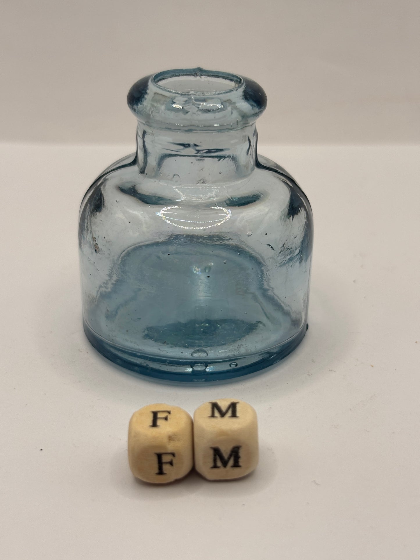 Old blue glass ink bottle, inkwell (fm)