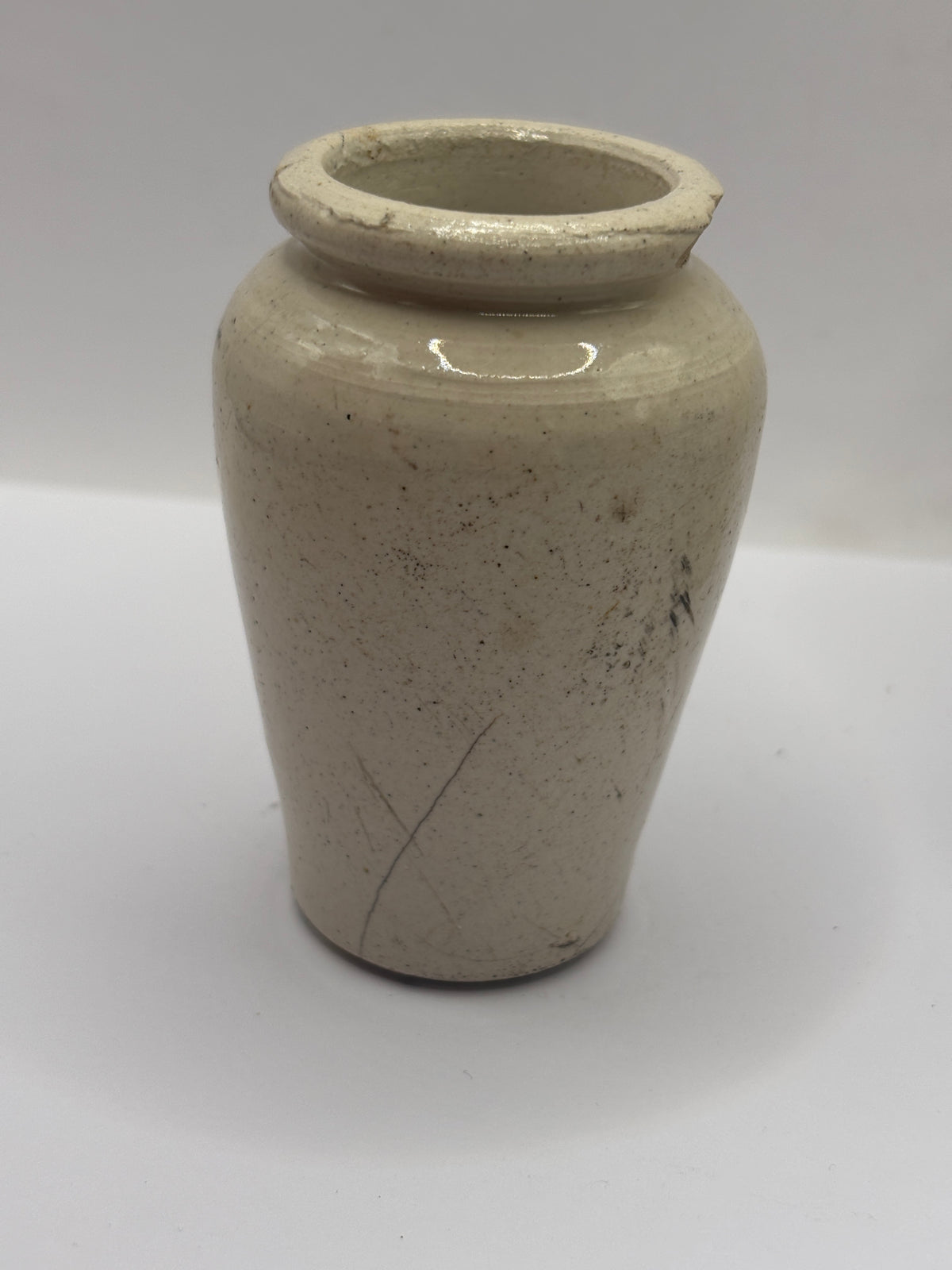 Old advertising stoneware cream pot, Murgatroyds rich cream Baildon. Chipped