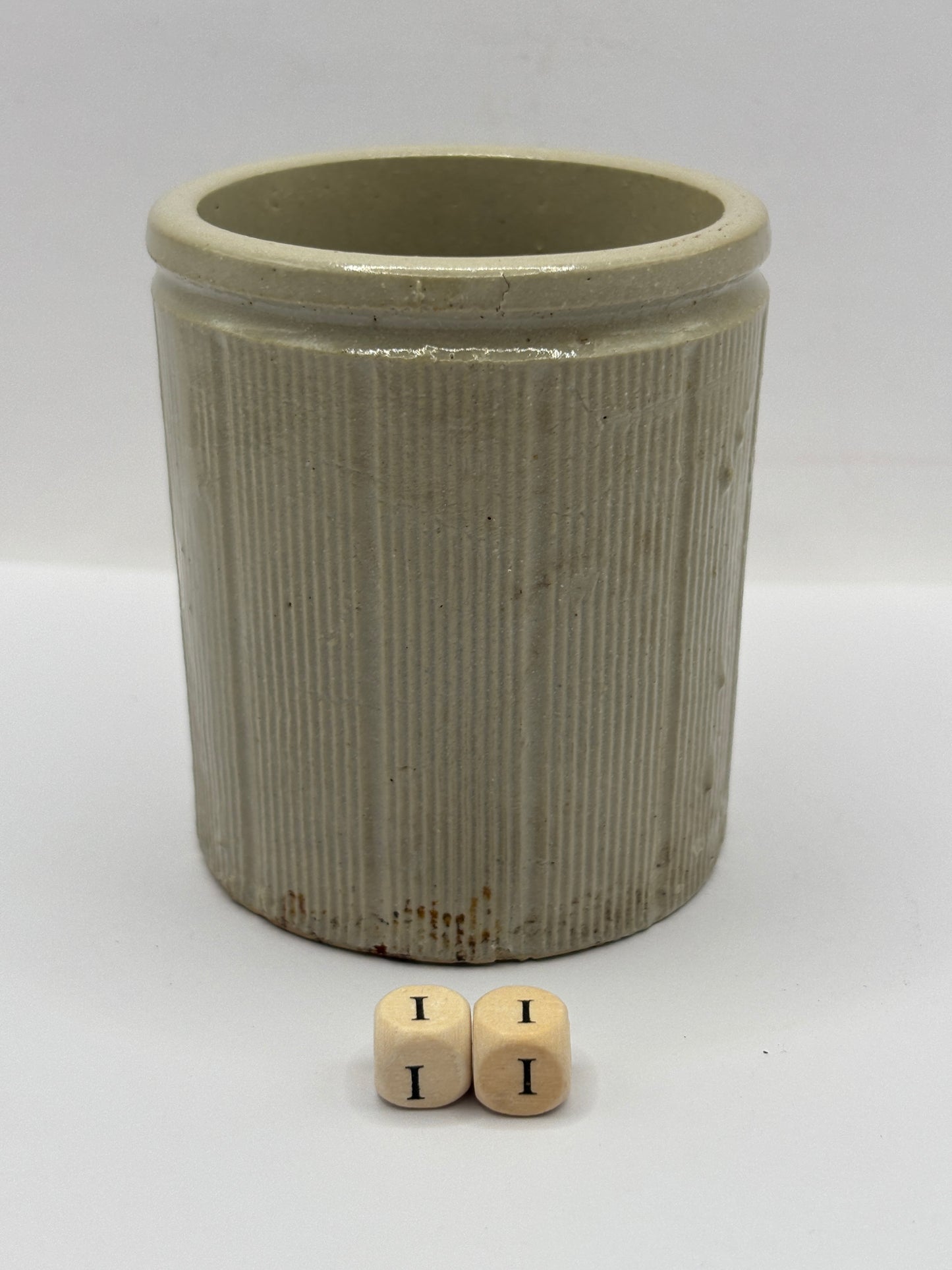 Old small ribbed stoneware jam pot (ii)