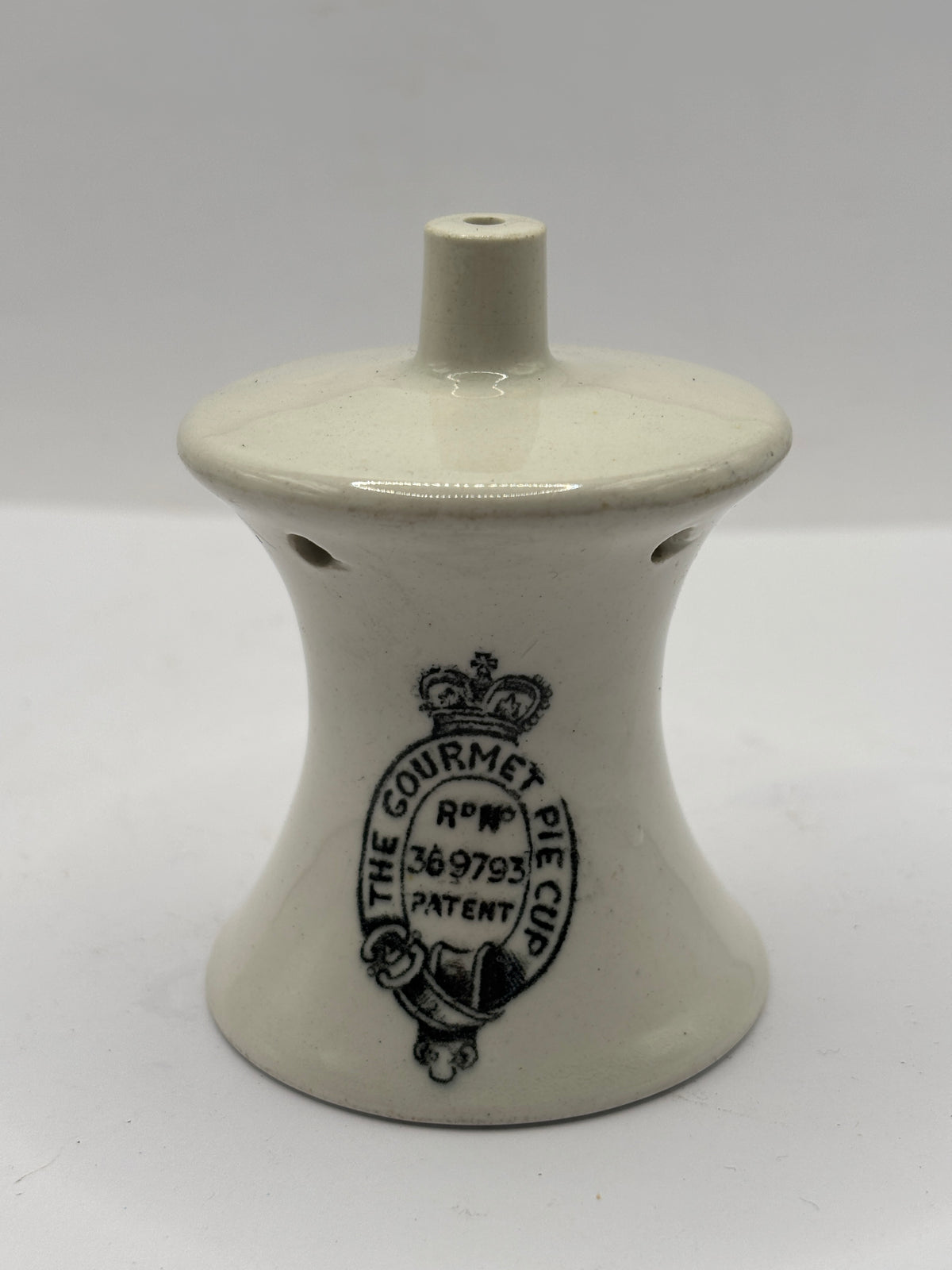 Old stoneware pie funnel, The Gourmet pie cup