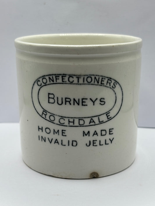 Old home made invalid jelly pot, Burneys confectioners rochdale