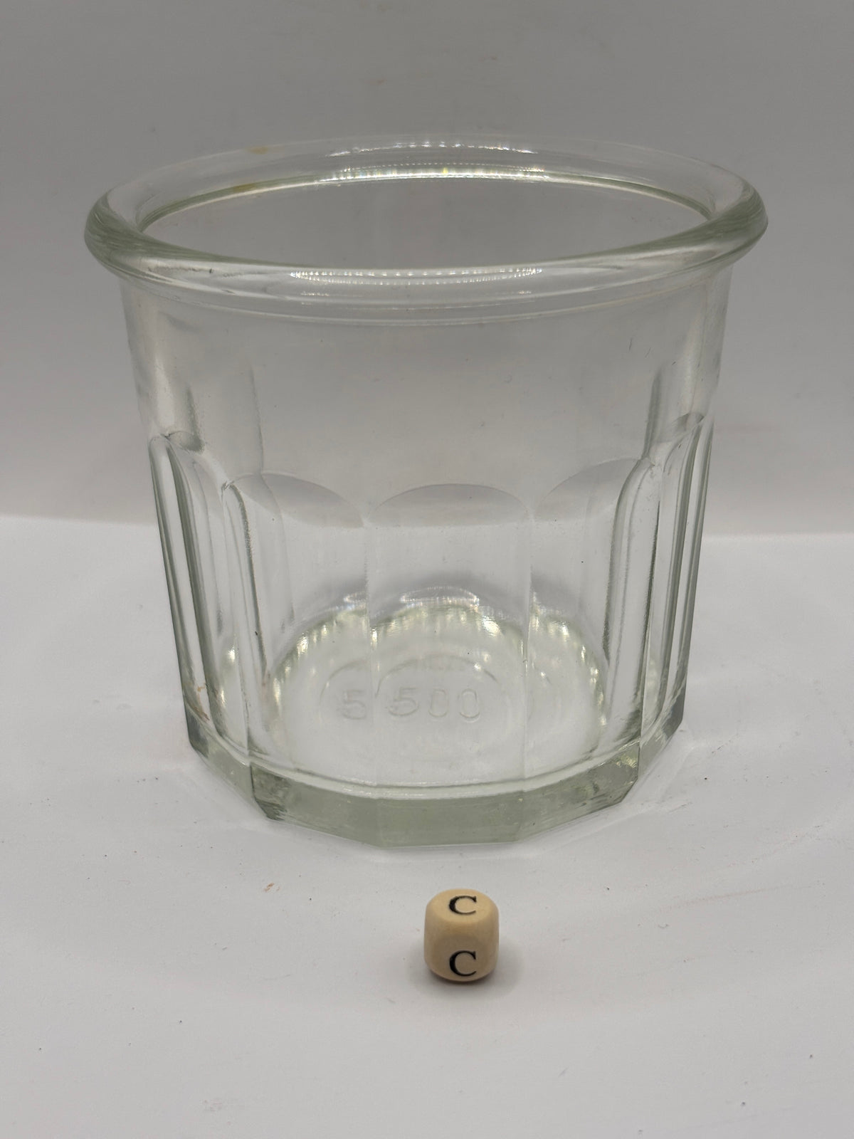 Old clear glass French jam jar (C)