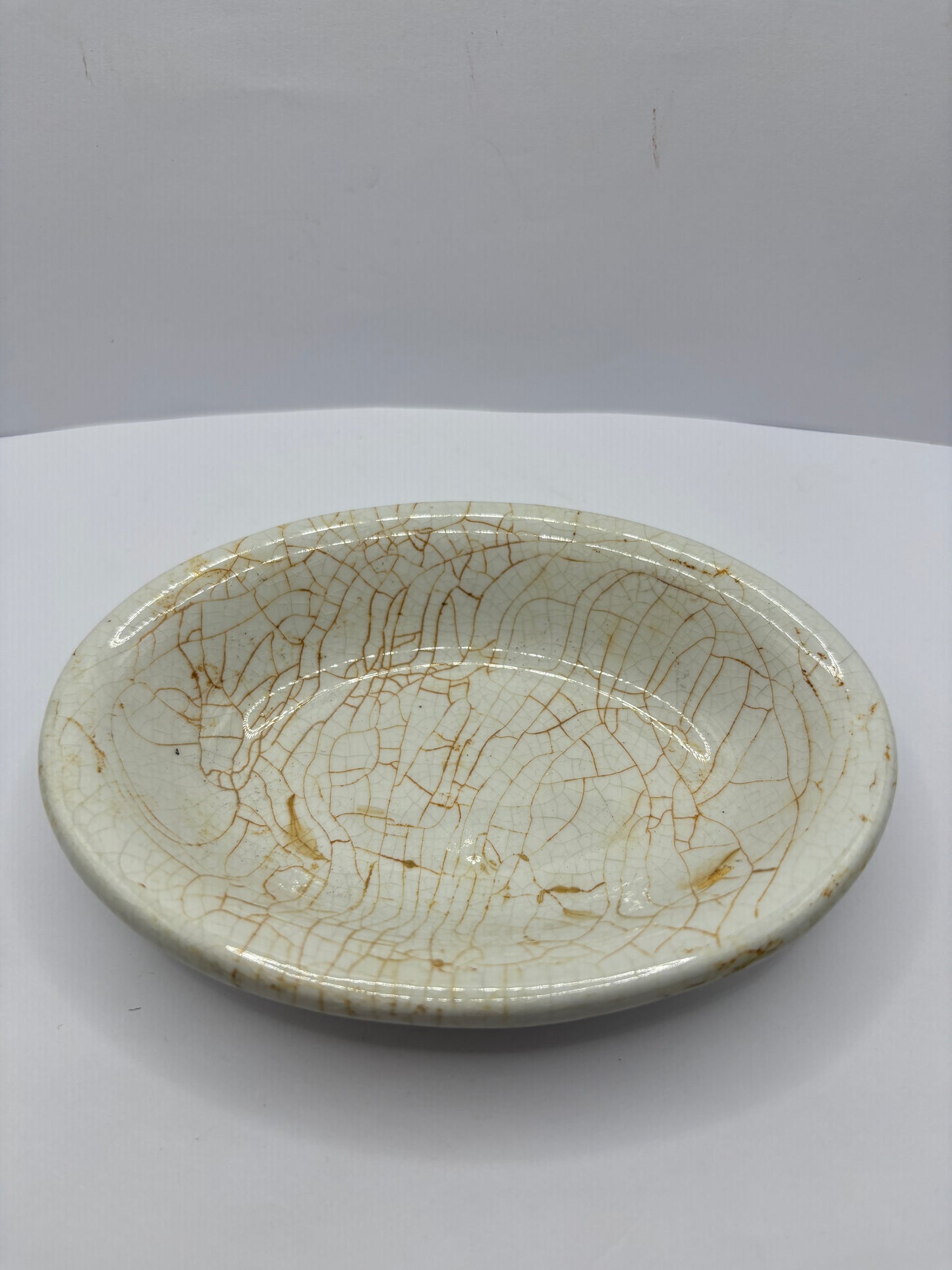 Small ironstone dish, stained & crazed