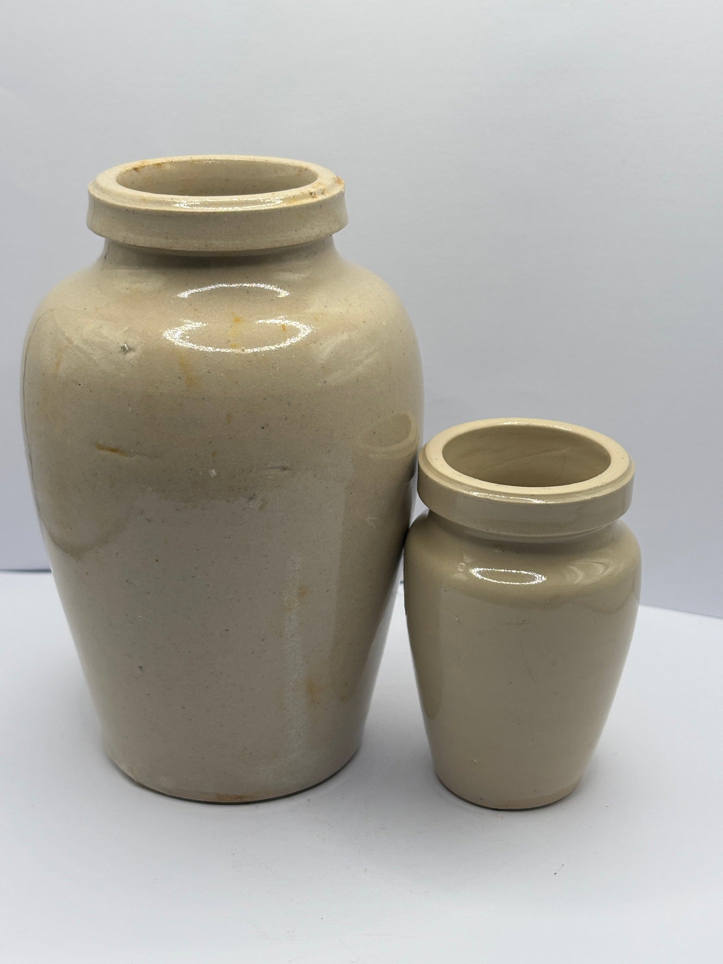 2 Old stoneware advertising Virol jars