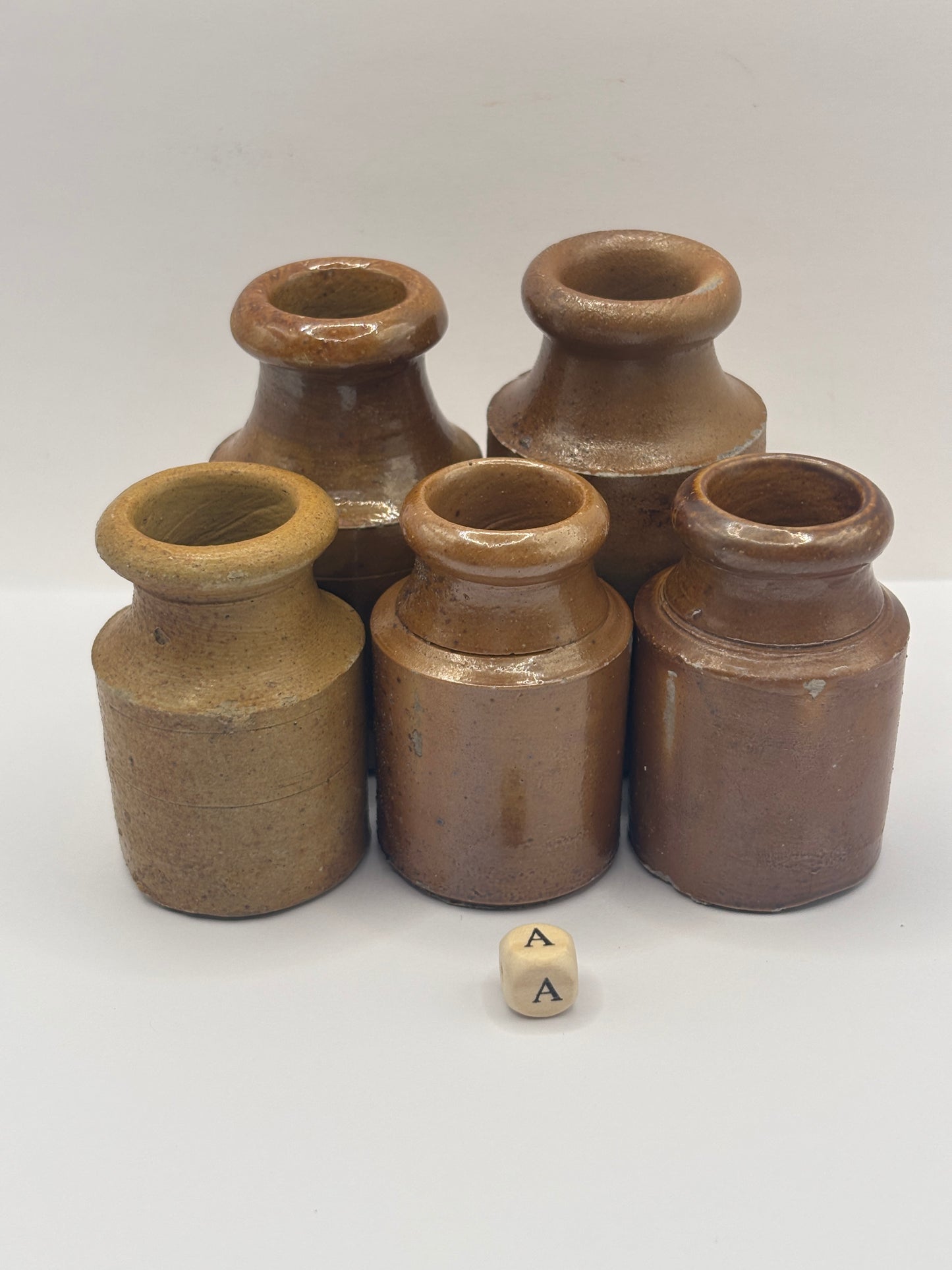 5 old brown stoneware jars & pots (A)