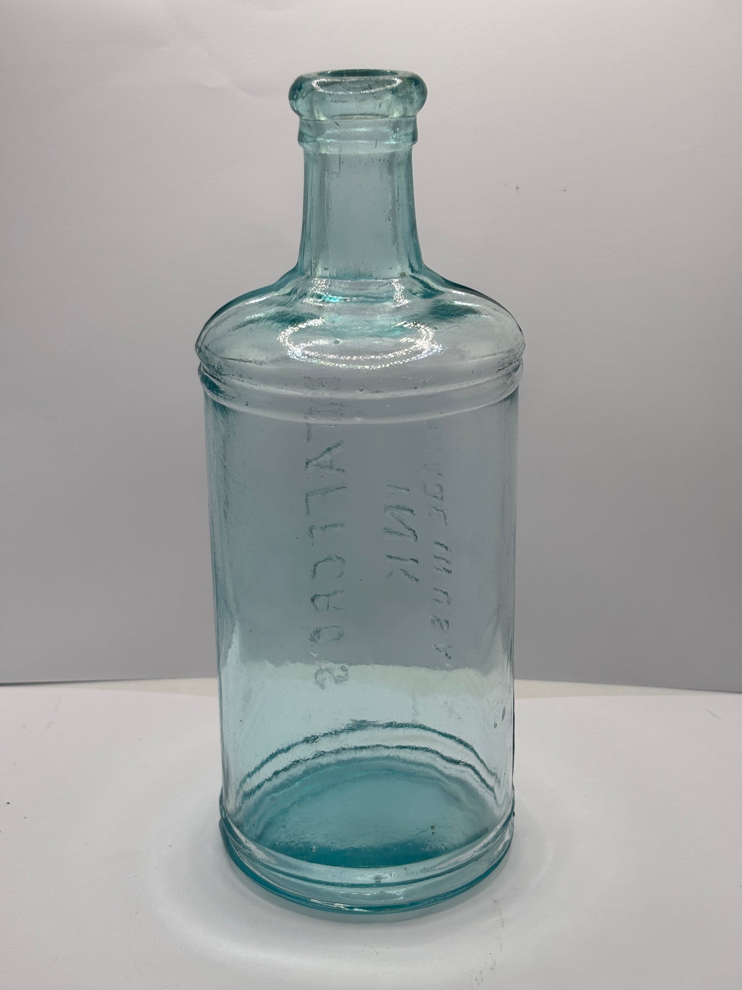 Old large aqua glass pouring ink bottle, Staffords ink