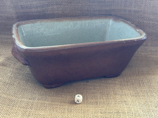 Old brown salt glaze stoneware pie dish (a)
