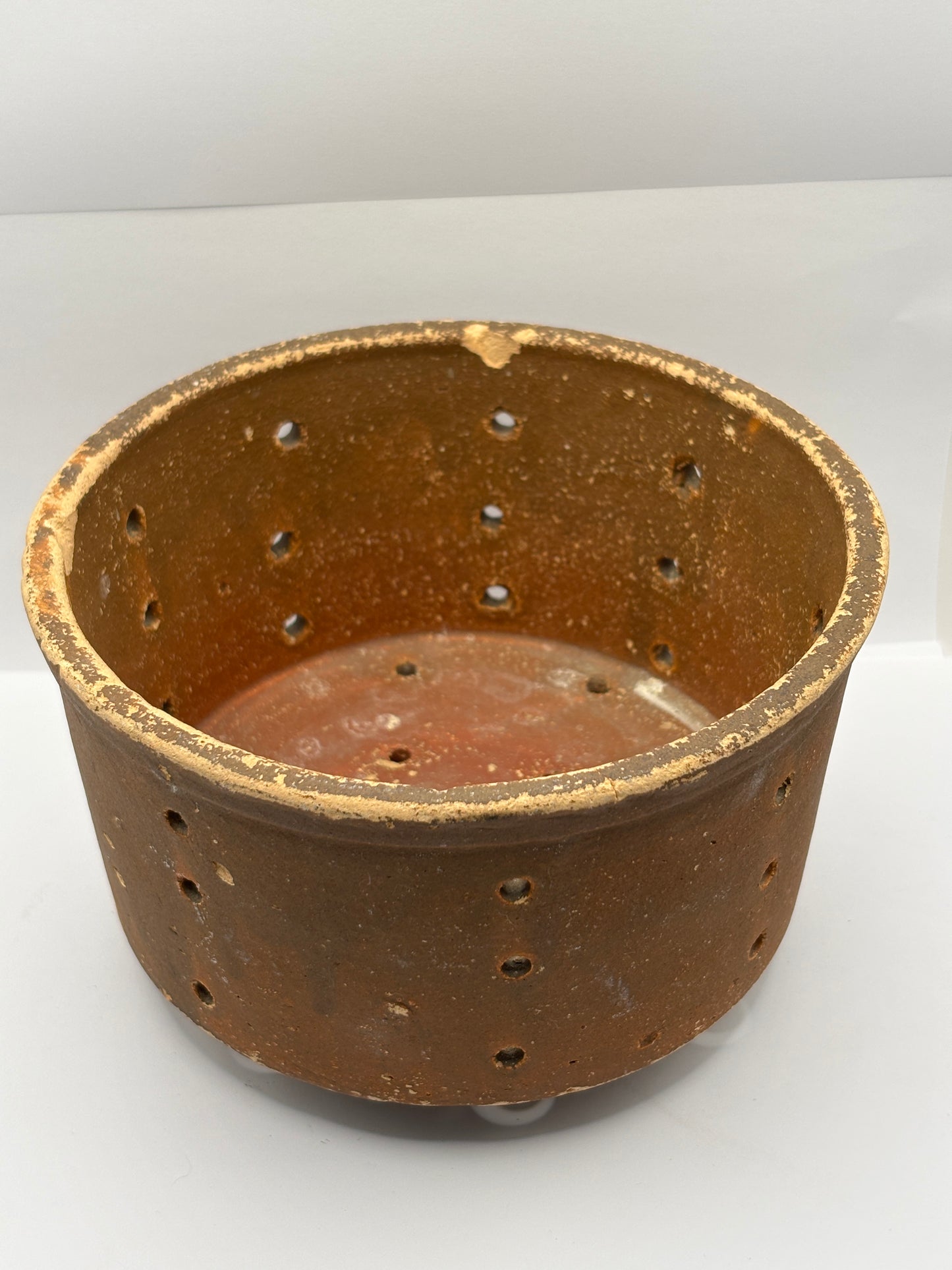 Old large french stoneware cheese strainer
