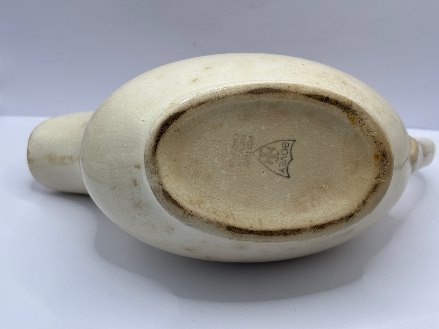 Old stained & crazed handled jug, gravy boat