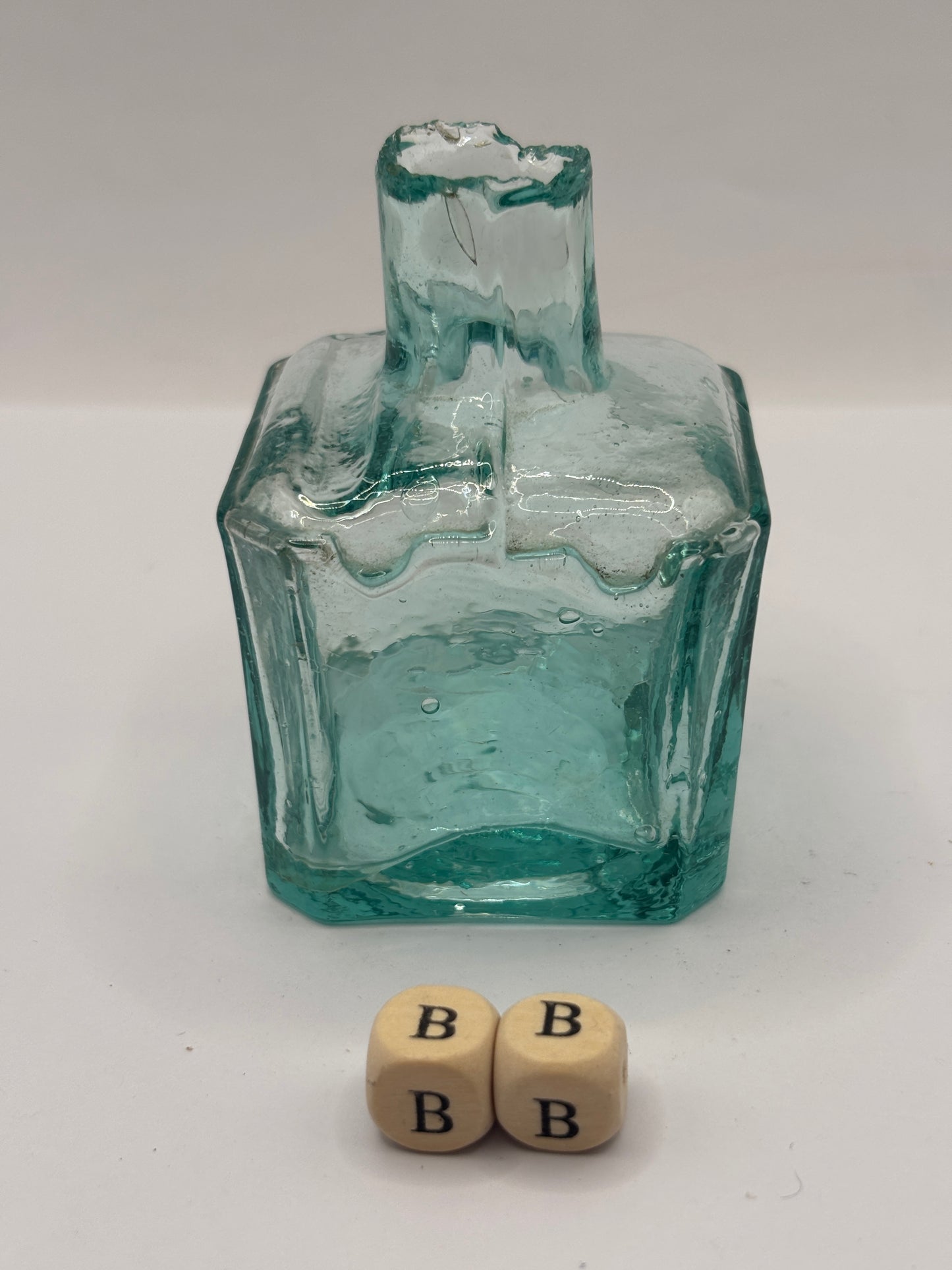 Old aqua glass inkwell (BB)
