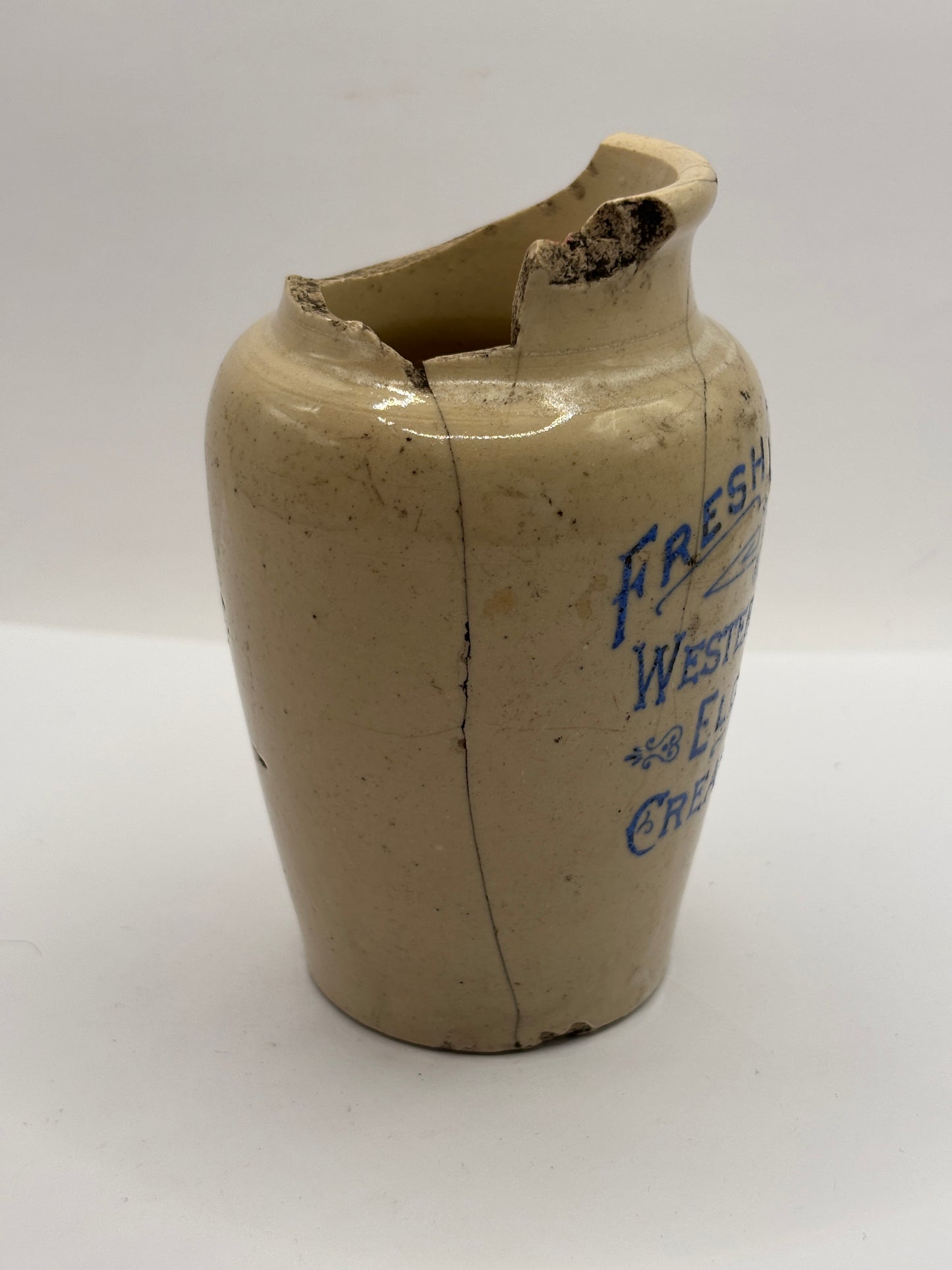 Old rare advertising cream pot, Fresh cream Westerfolds Elgin creamery. Damaged. Repair project?