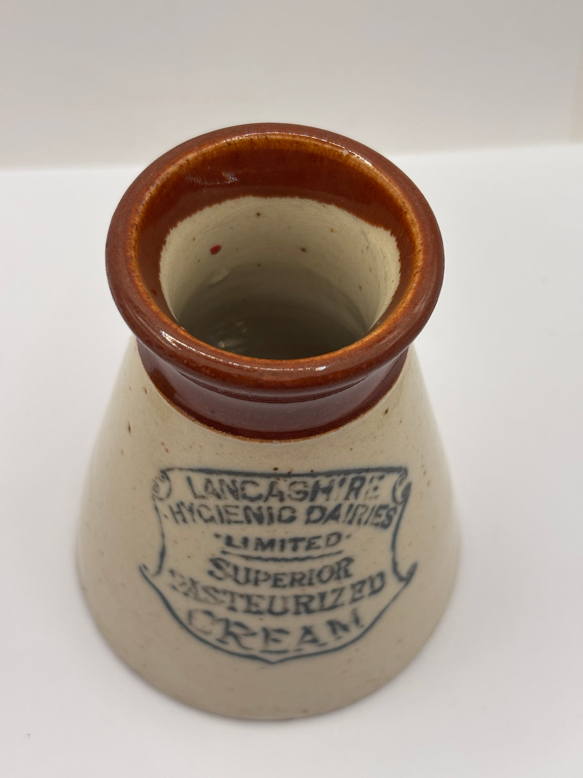 Old advertising cream pot, Lancashire hygienic dairies. Superior pasteurised cream