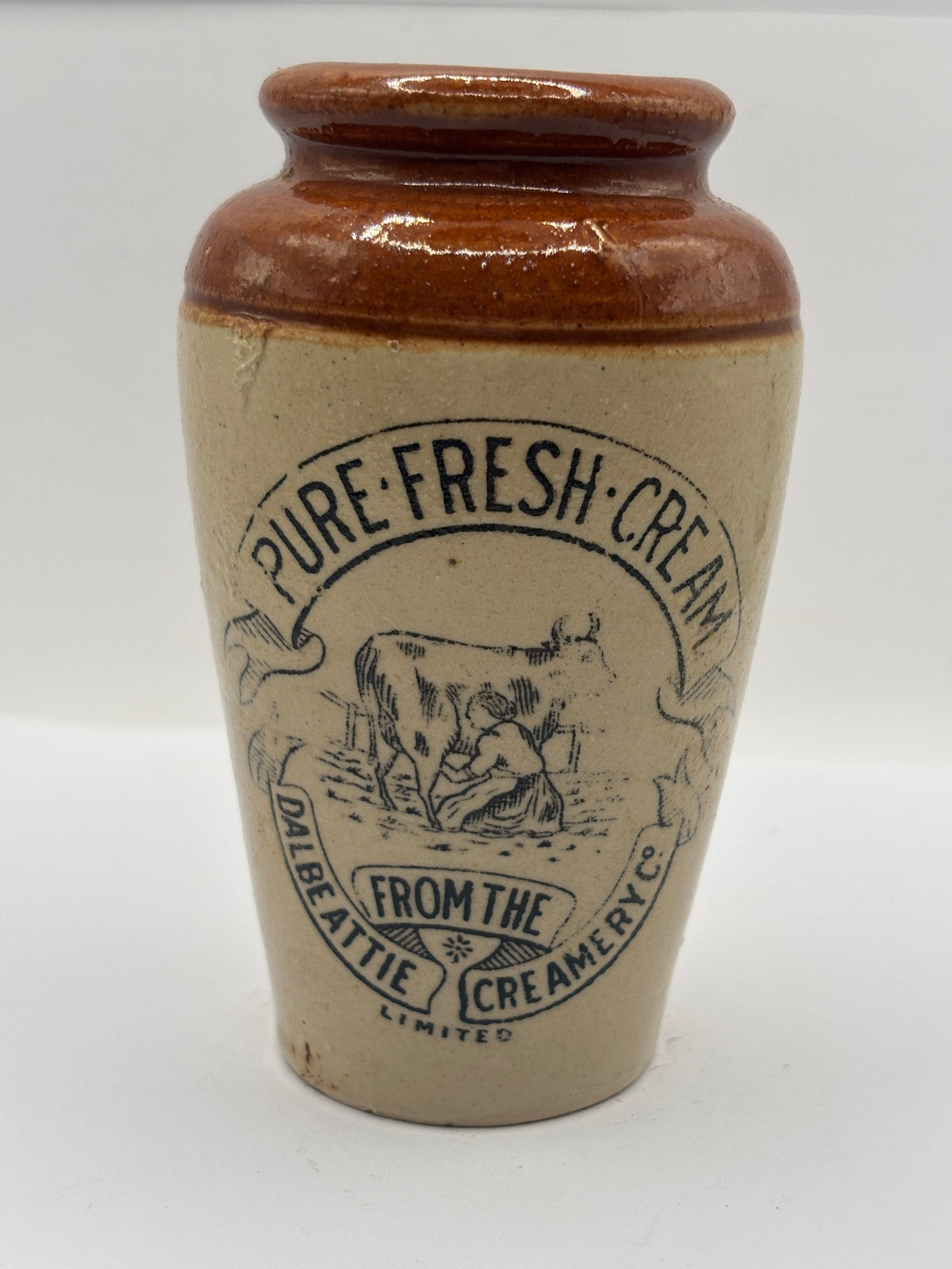 Old advertising cream pot, The Dalbeatie creamery, pure fresh cream
