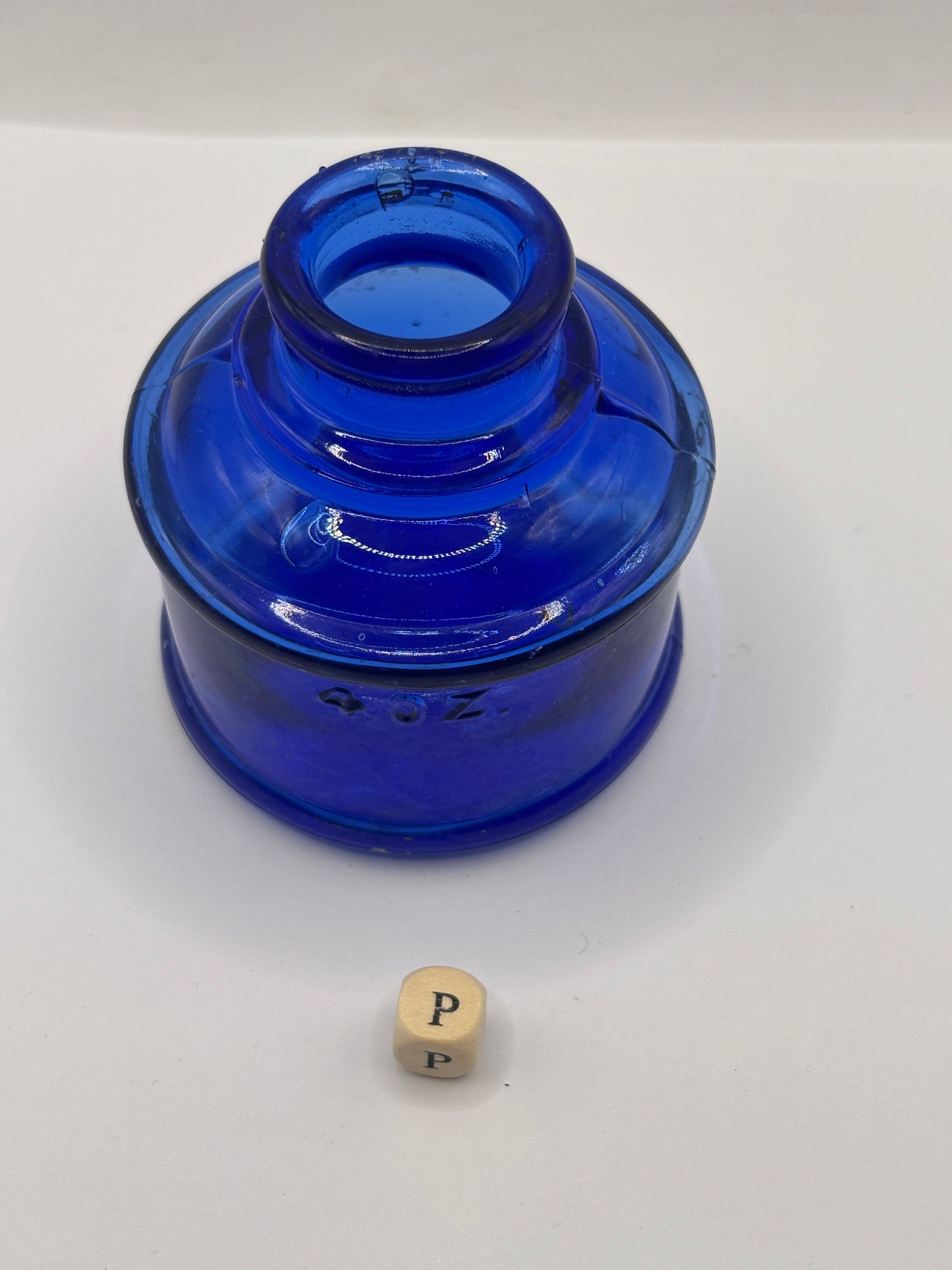 Old blue glass ink bottle, inkwell (P)