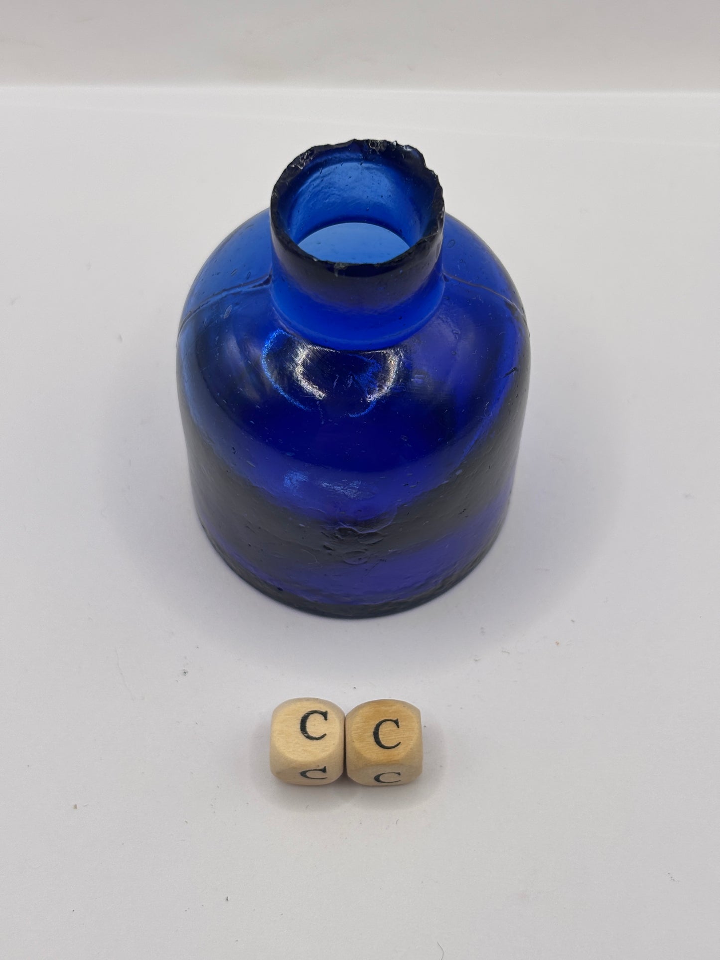 Old cobalt blue glass ink bottle, inkwell (cc)