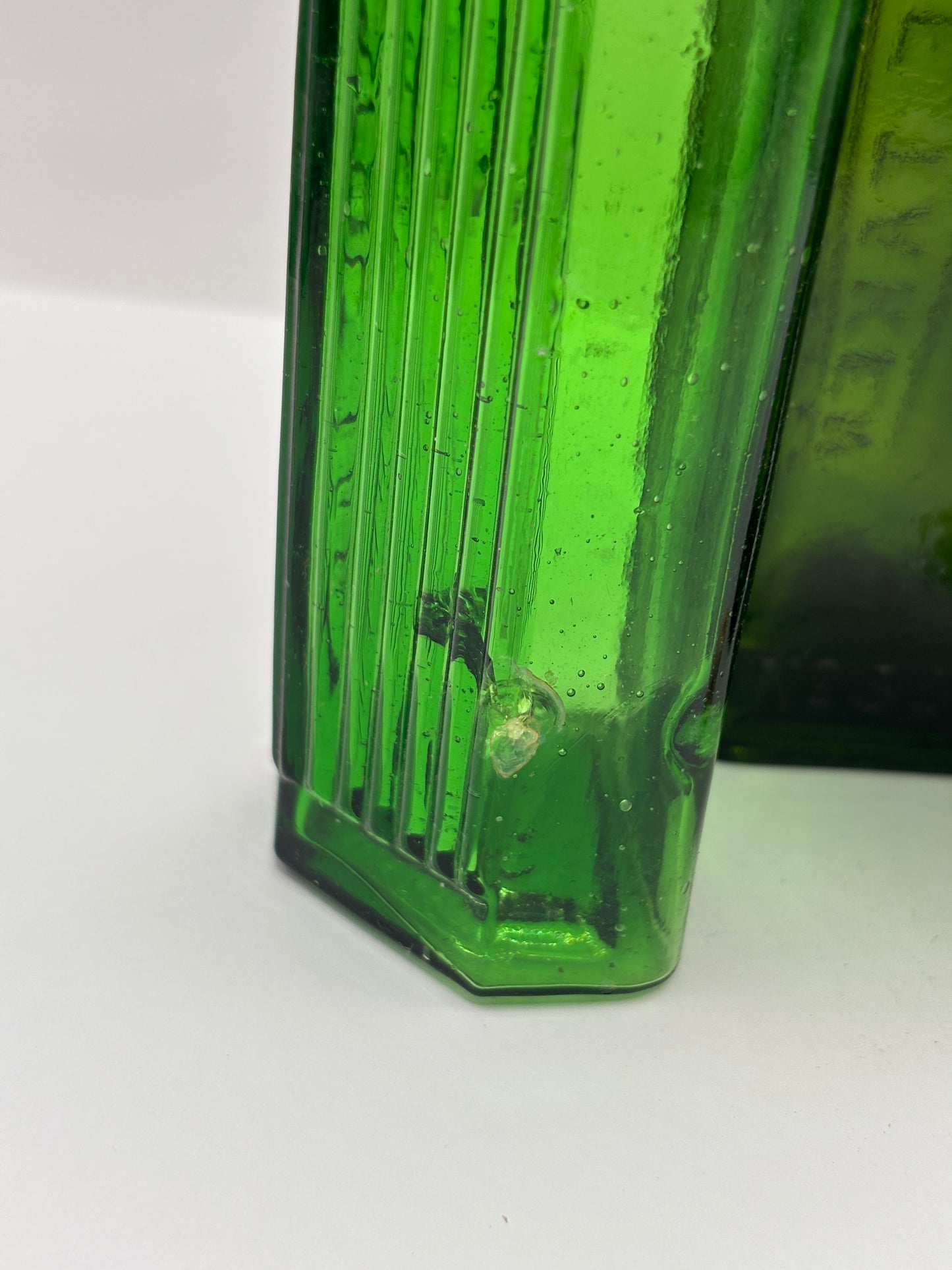 3 old green glass poison bottles, chipped (F)