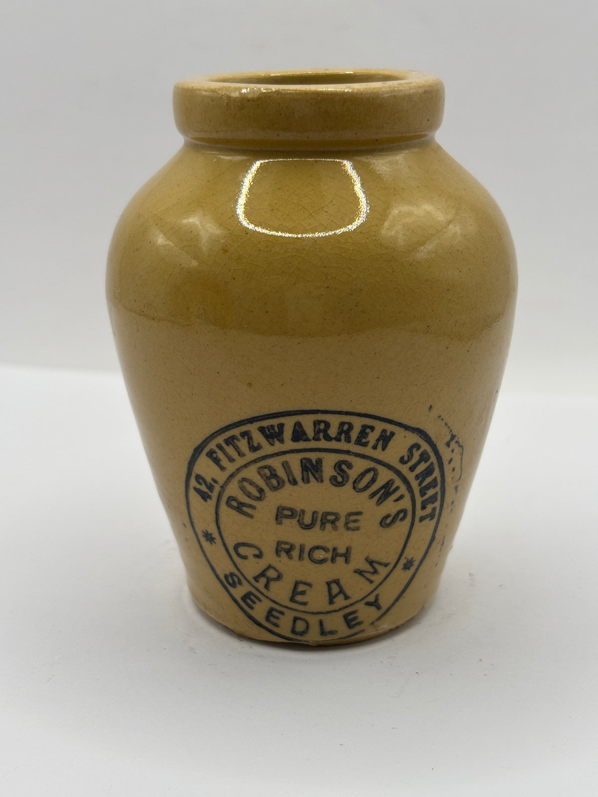 Old advertising cream pot, Robinsons pure rich cream, Seedley