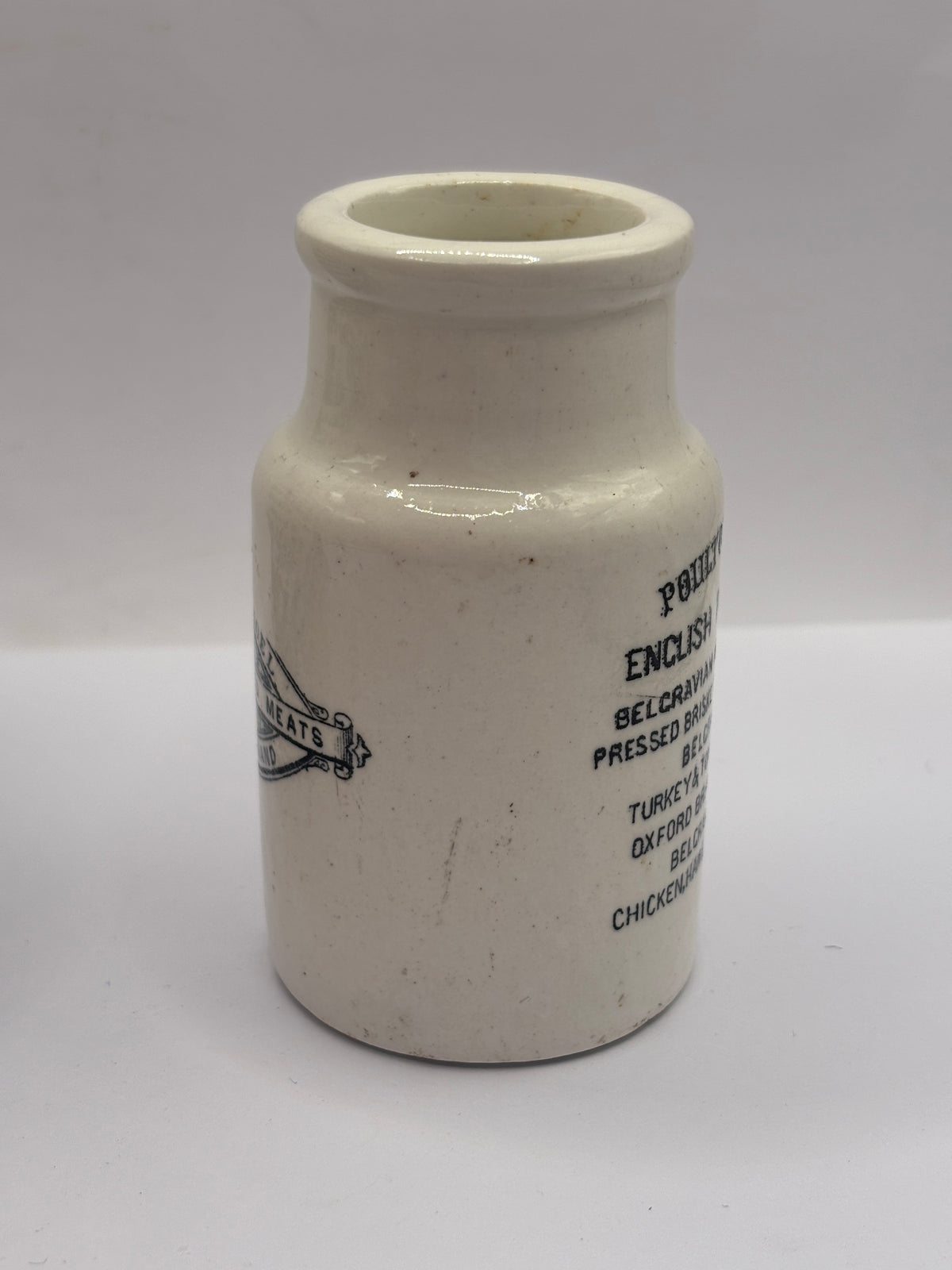 Old advertising potted meat jar, Poulton & noel home made potted meats