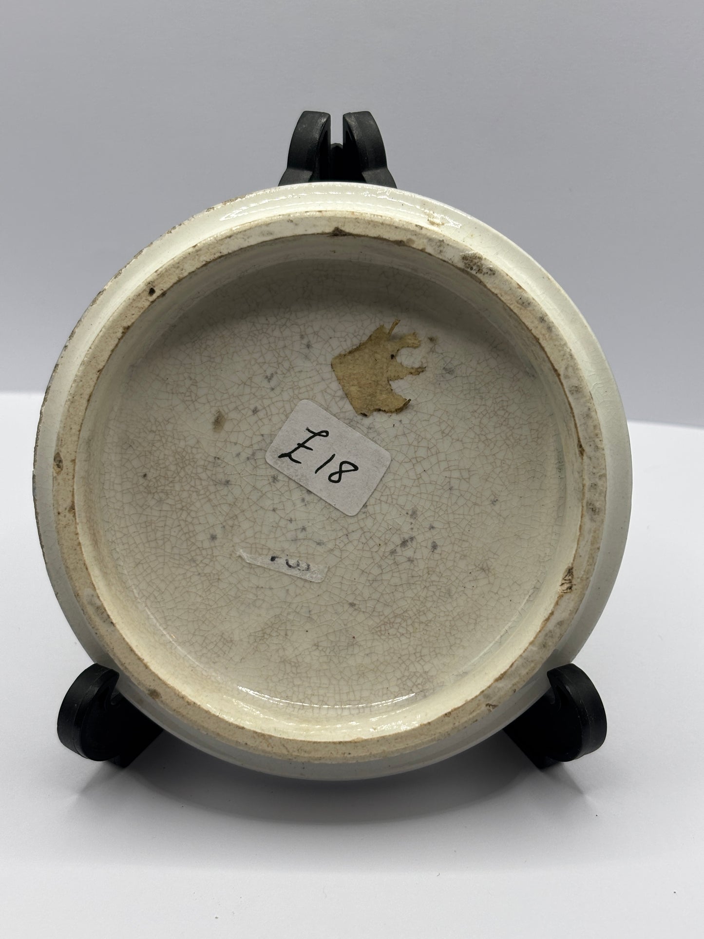 Old Prattware lid, victorian pot lid. Fording the stream, Pratt lid