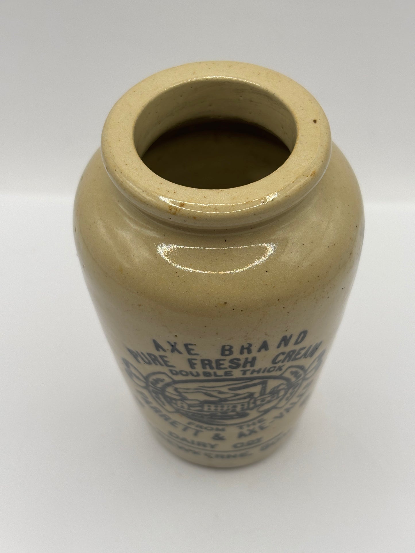 Old stoneware advertising cream pot, Parrett & axe vales pure fresh cream