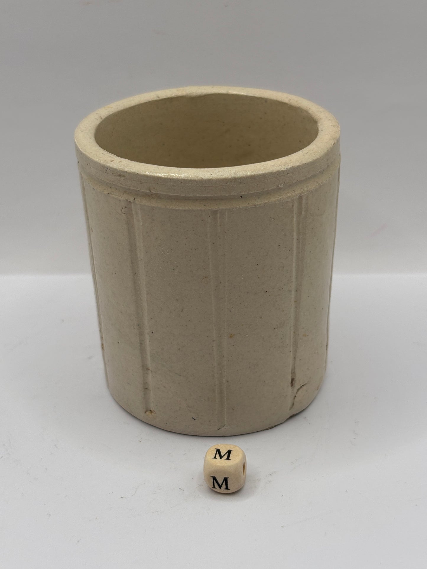 Old small ribbed stoneware jam pot (M) Hartleys