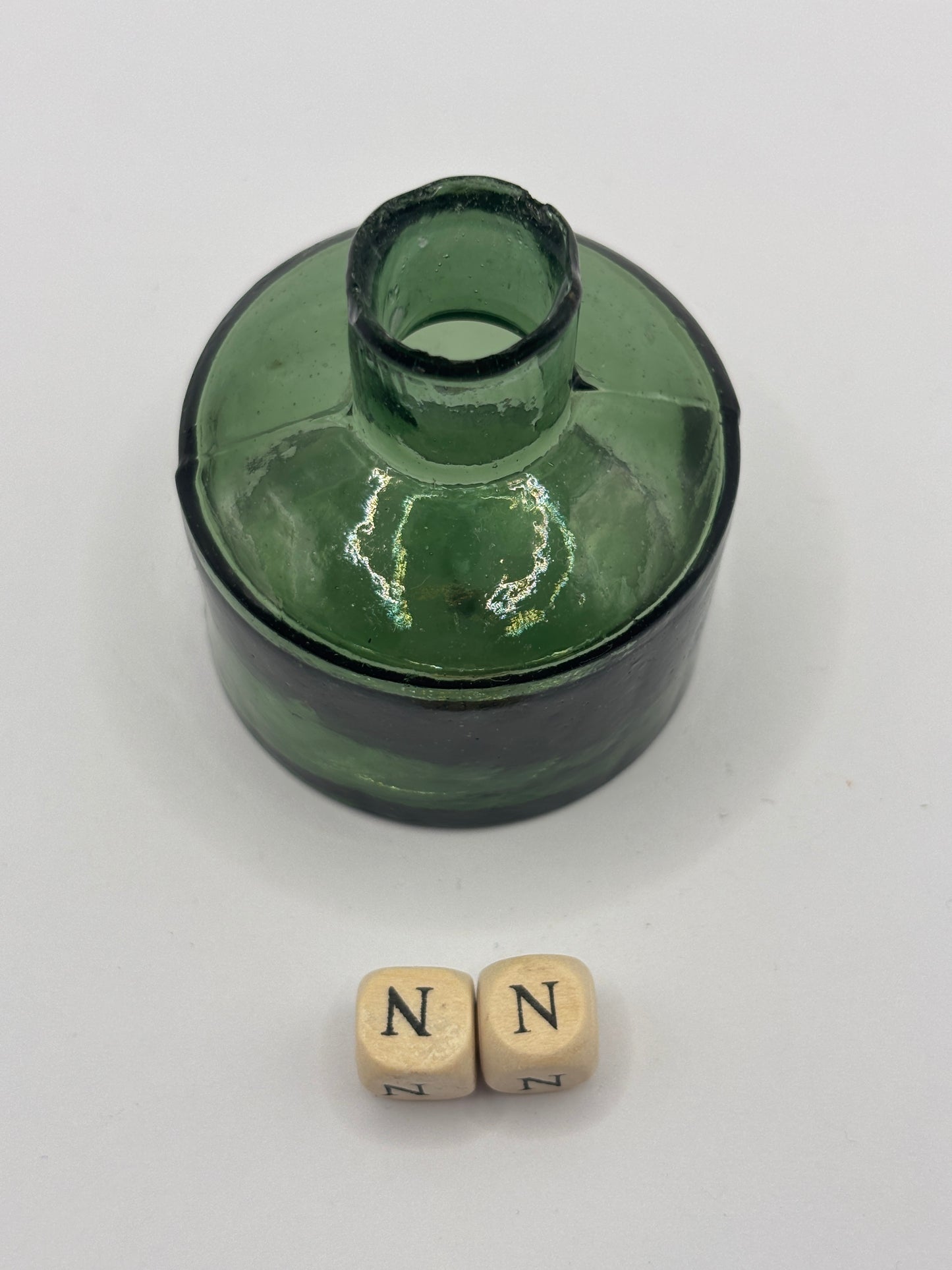 Old green glass ink, inkwell. (NN)