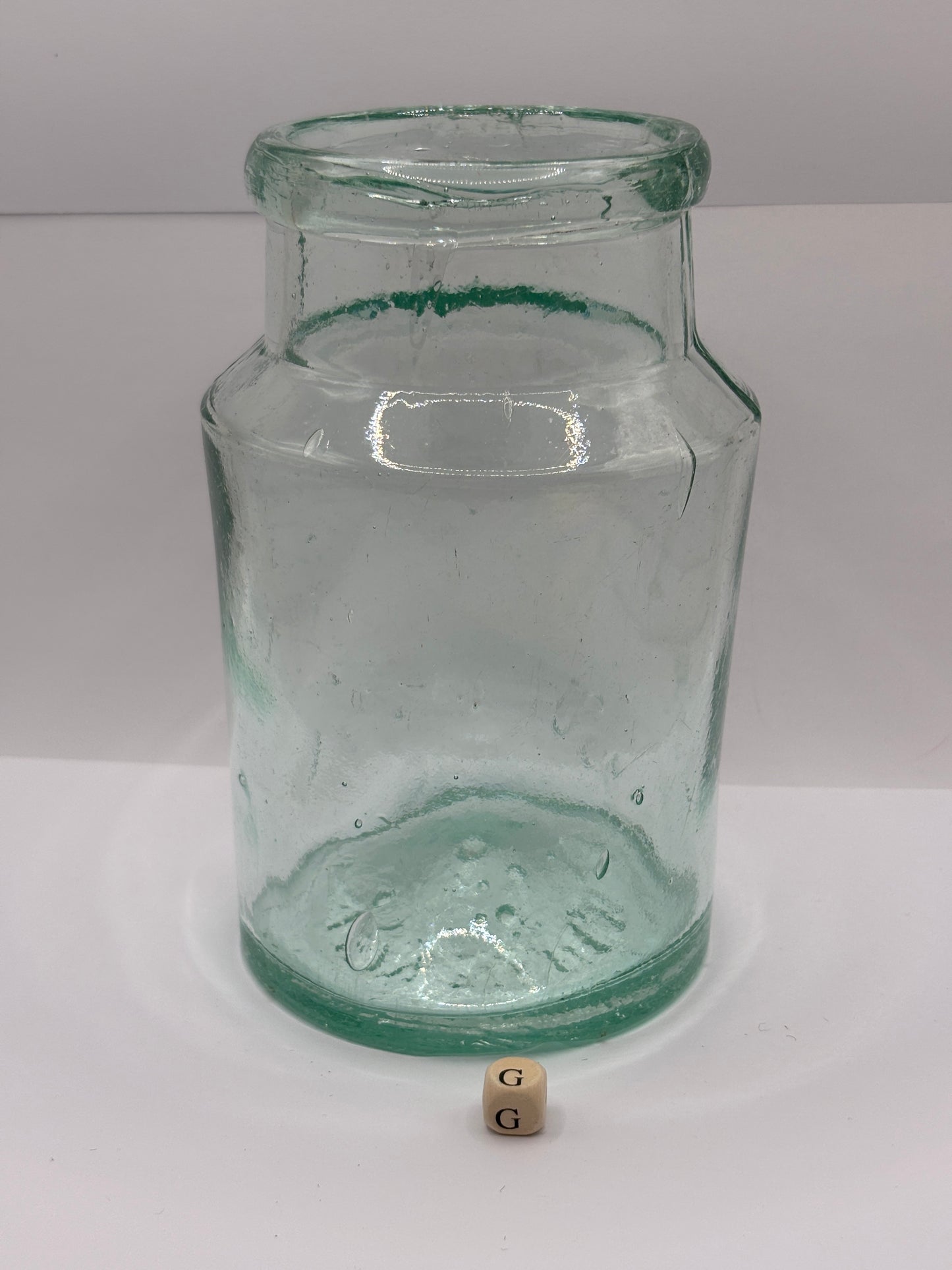 Old 2lb aqua glass pickle jar, preserve jar (G)
