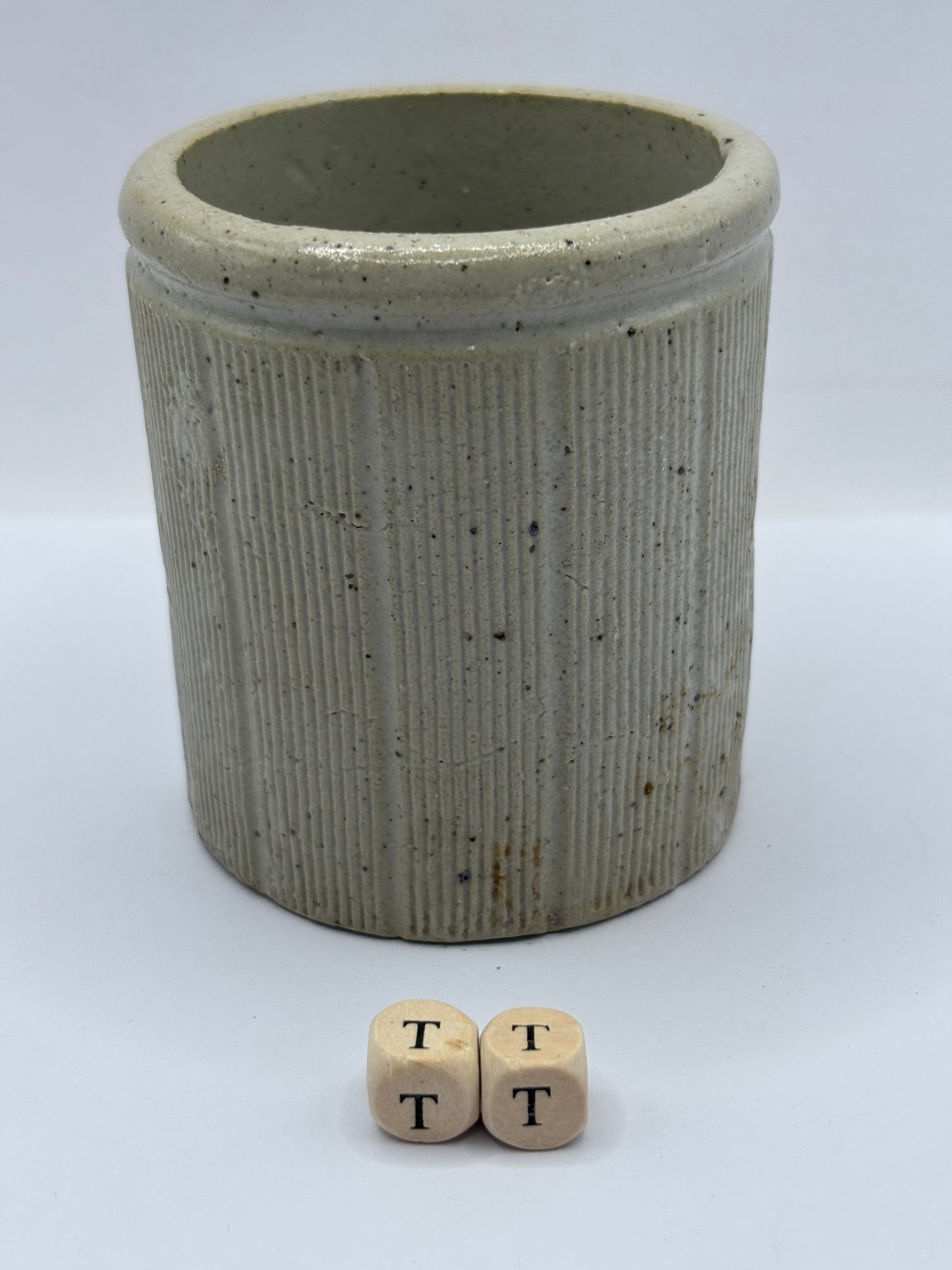 Old small ribbed stoneware jam pot (TT)