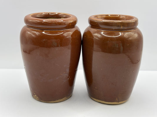 2 Old brown stoneware cream pots