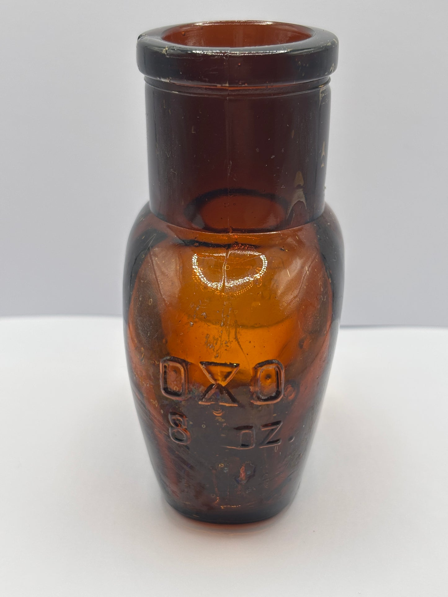 Old amber glass OXO bottle, 8Oz