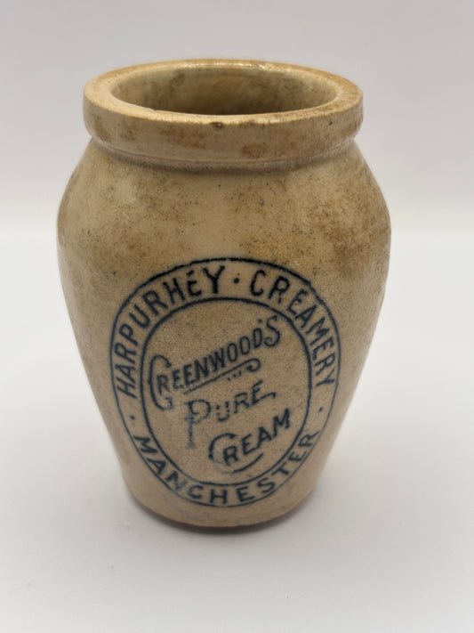 Old advertising cream pot, Harpurhey creamery Manchester 7cms