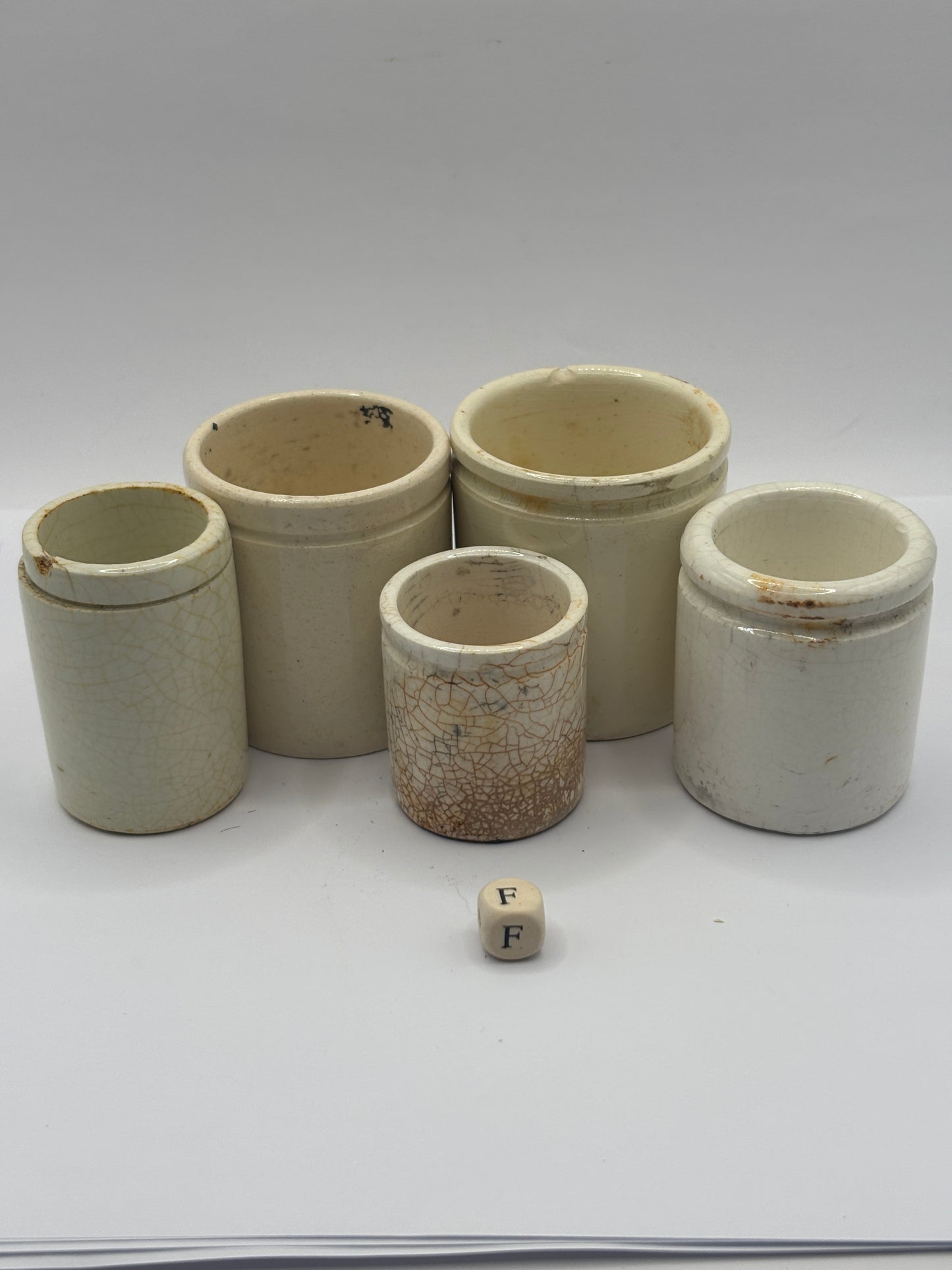5 old stoneware jars & pots (f)