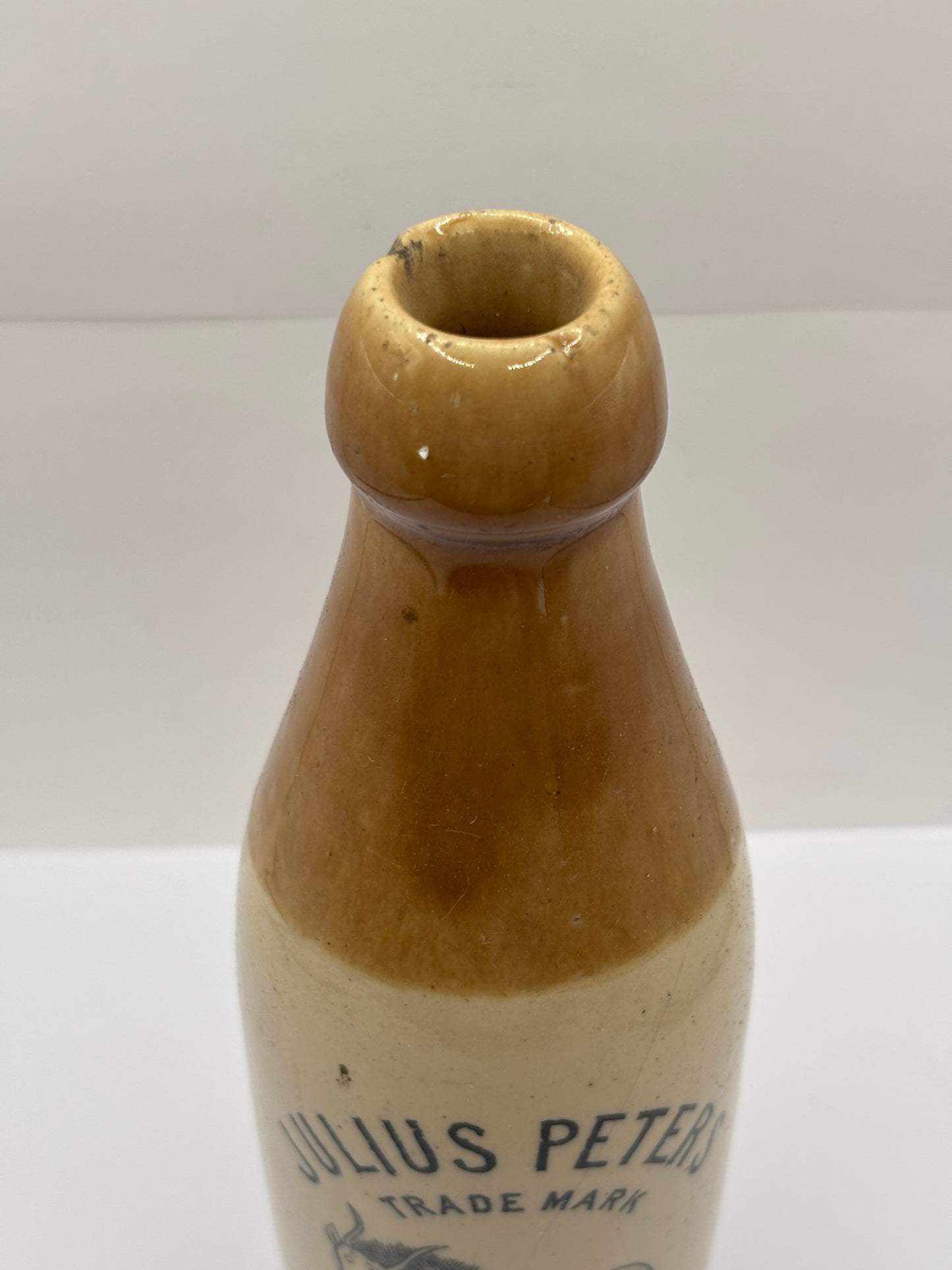 Old stoneware ginger beer bottle, damaged. Julius Peters, Hull