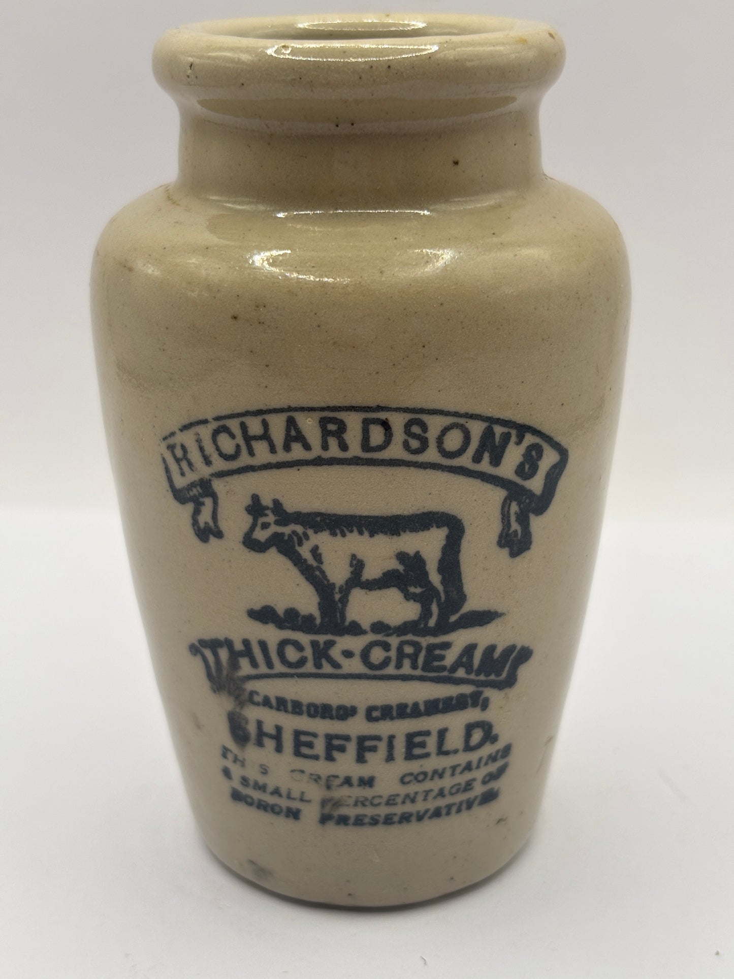Old advertising cream pot. Richardsons thick cream, Sheffield