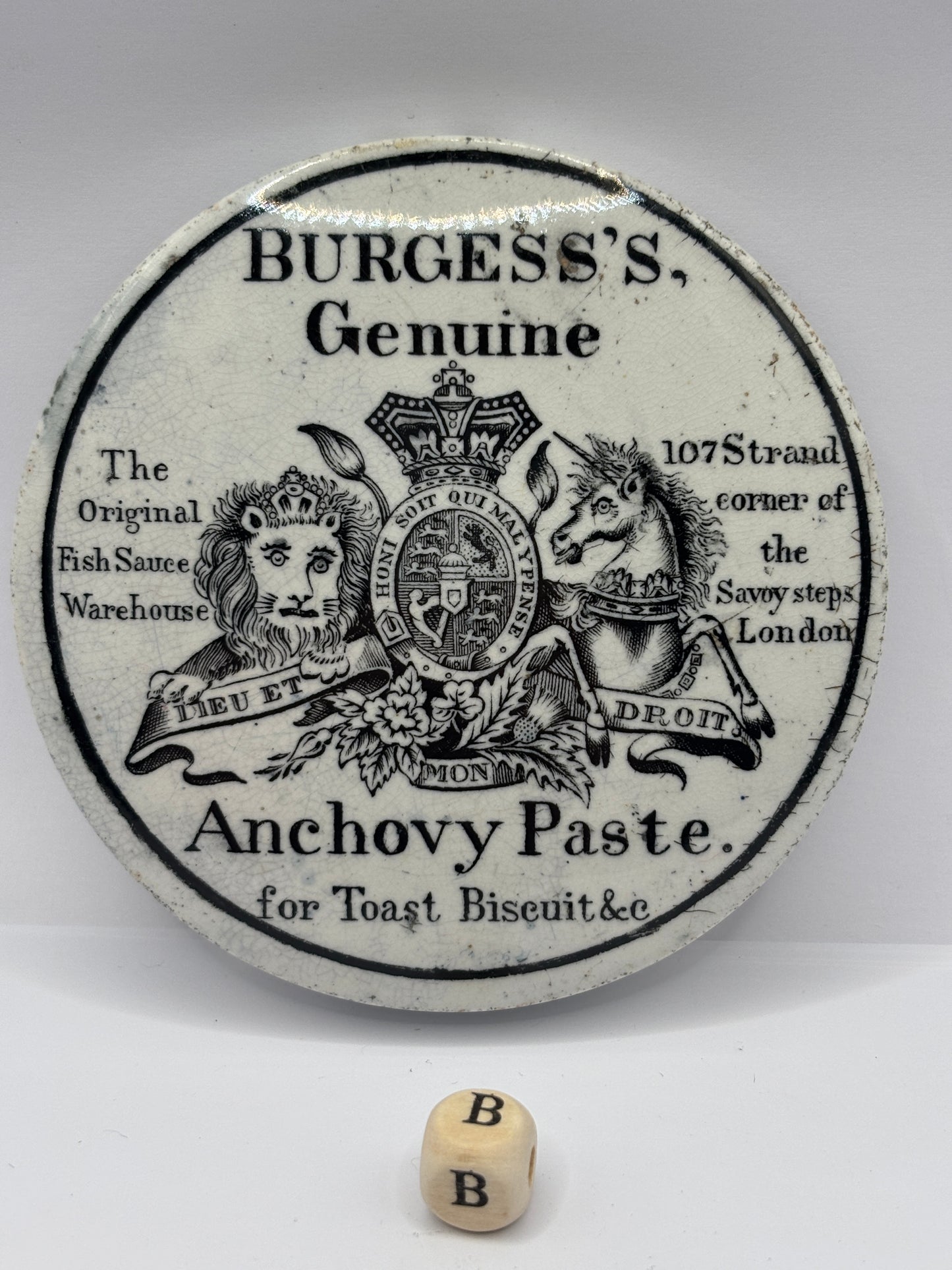 old advertising lid, Burgess’s anchovy paste (B)