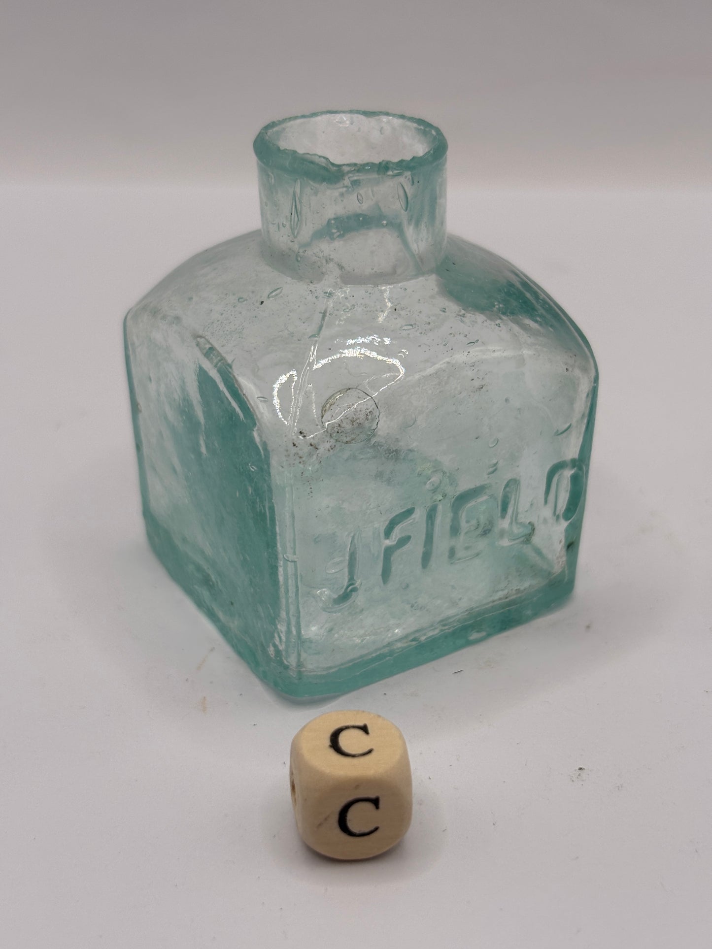 old advertising glass ink,inkwells, ink bottle, penny ink. J.Field (c)