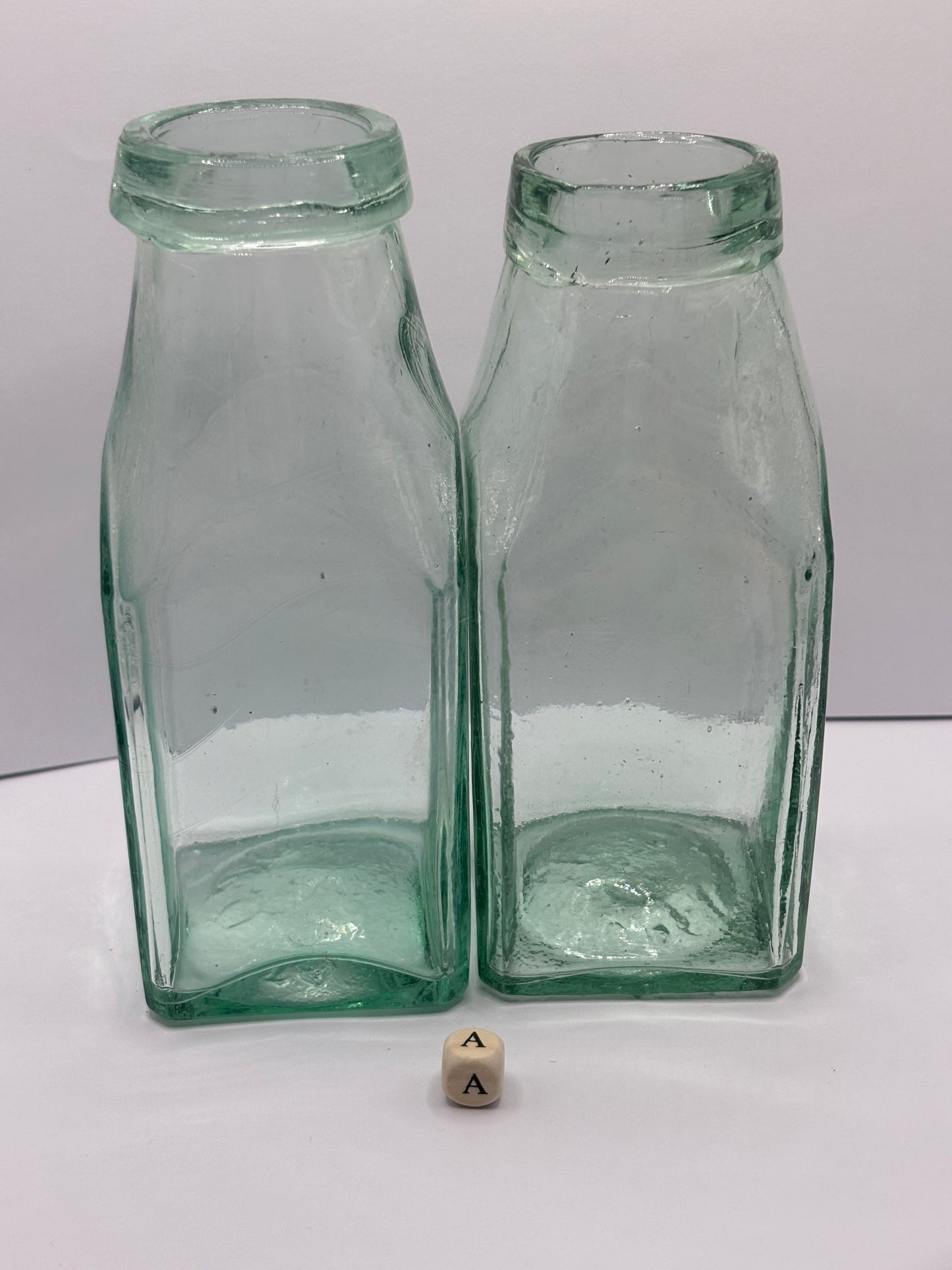 2 old square glass jam jars (a)