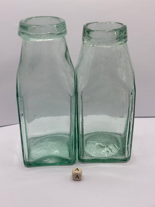 2 old square glass jam jars (a)
