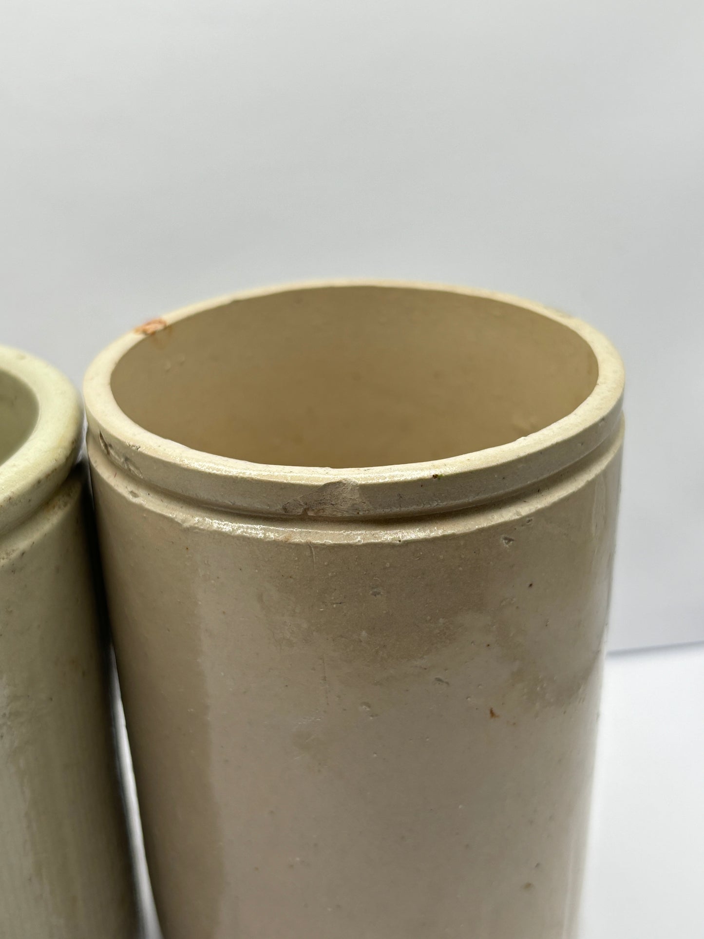 2 ribbed stoneware jam pots