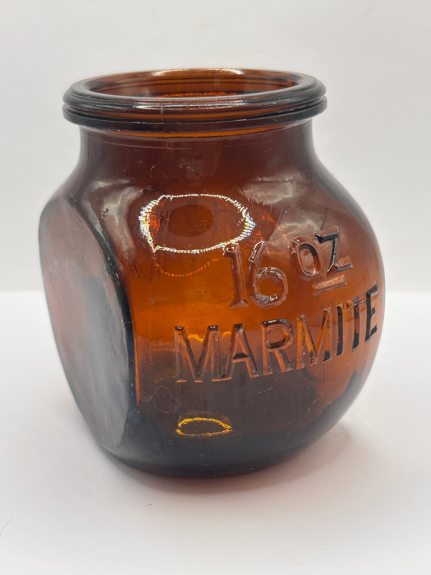 old amber glass marmite bottle 16oz
