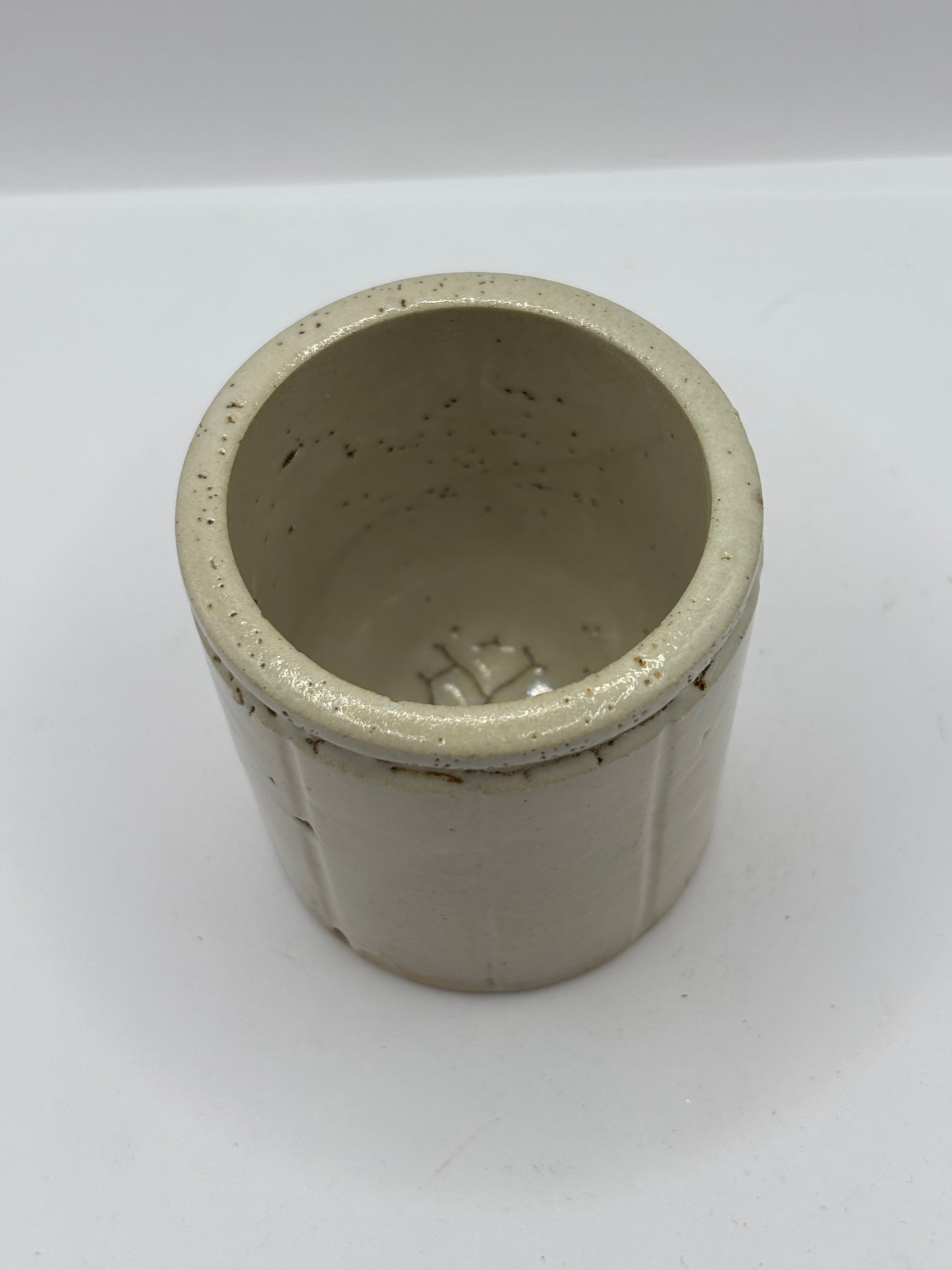 Old small ribbed stoneware jam pot