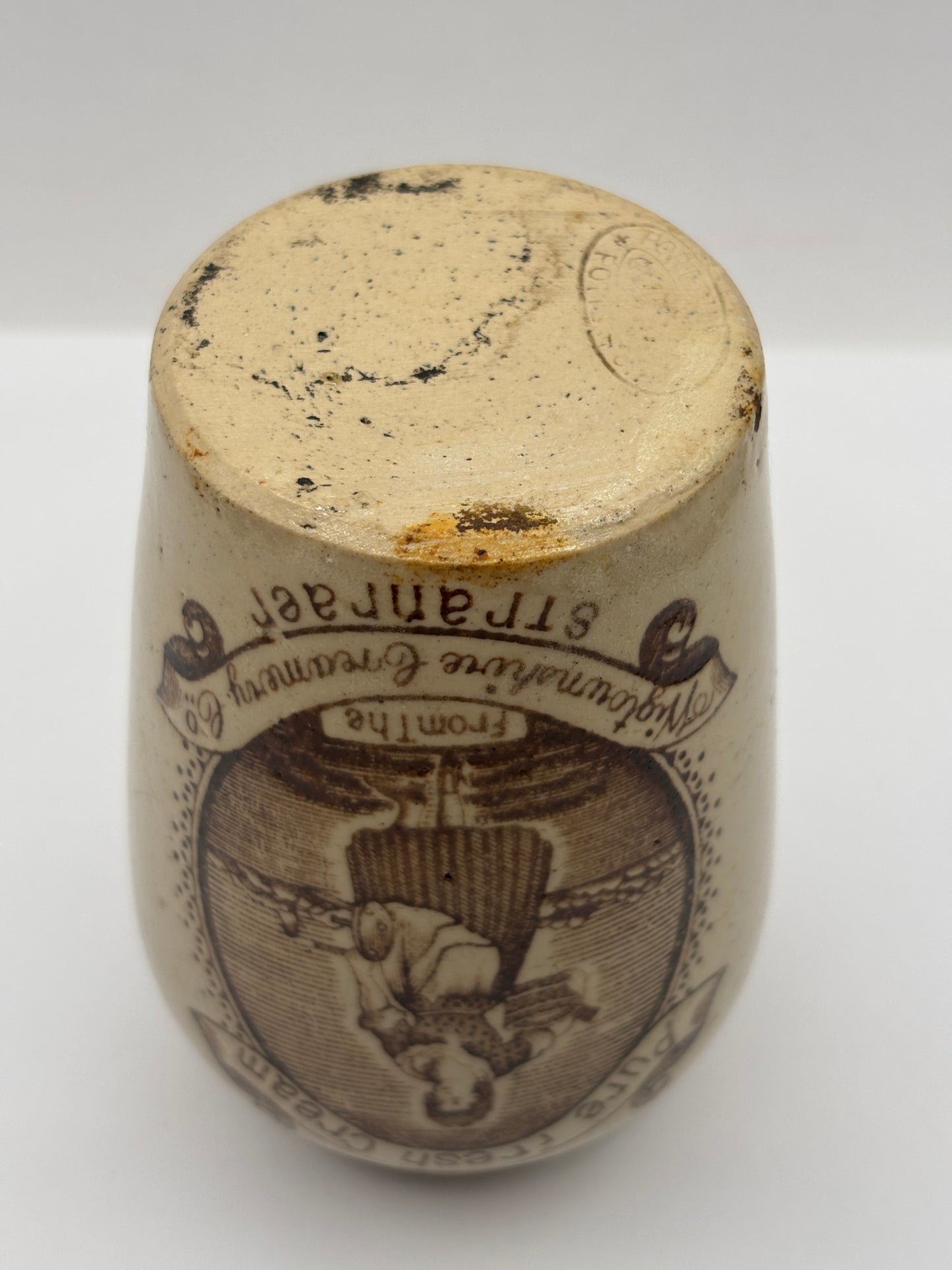 Old advertising cream pot, pure fresh cream Stranraer. Serpia print