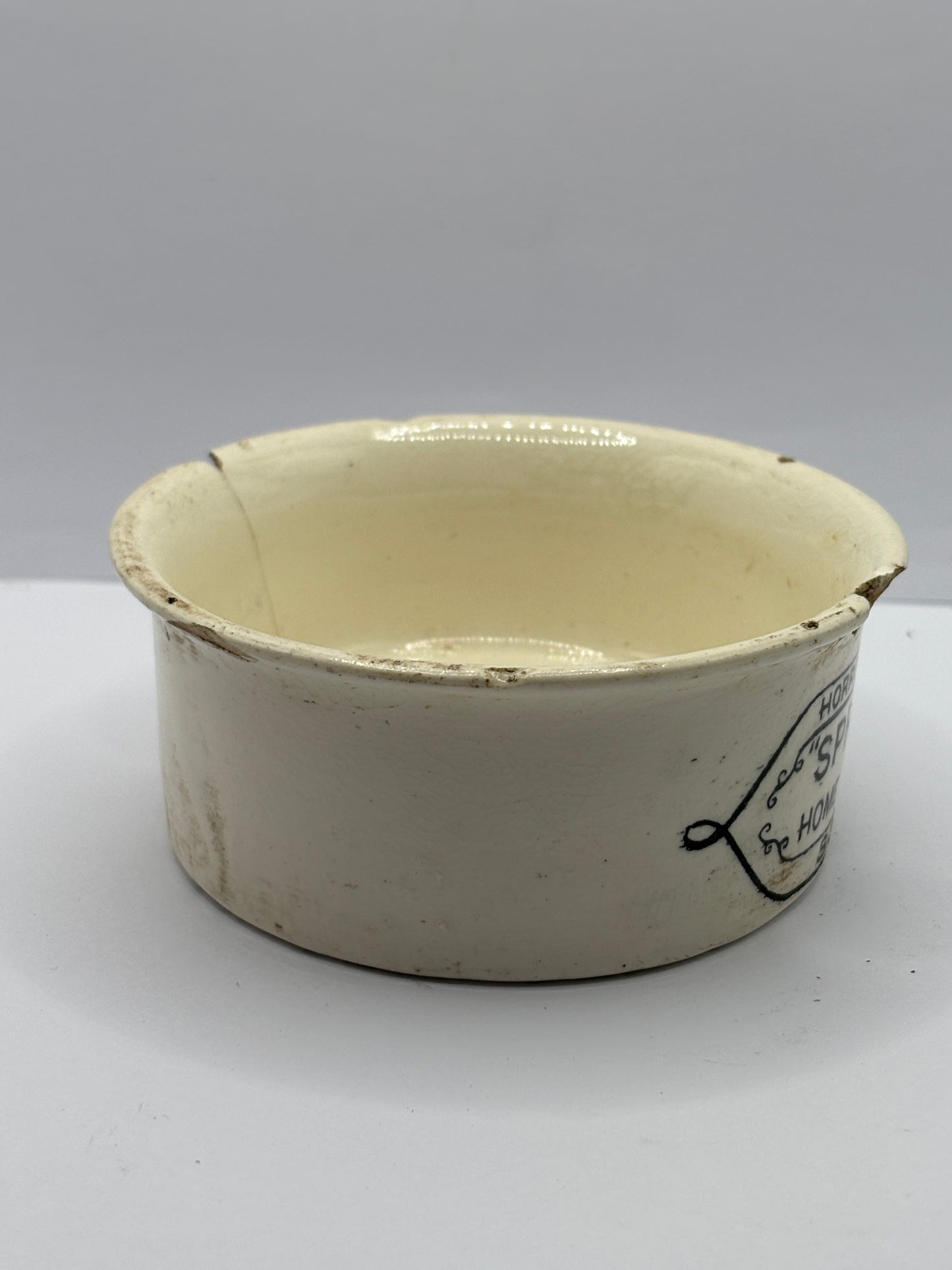 Springfield potted meats advertising pot. Damaged