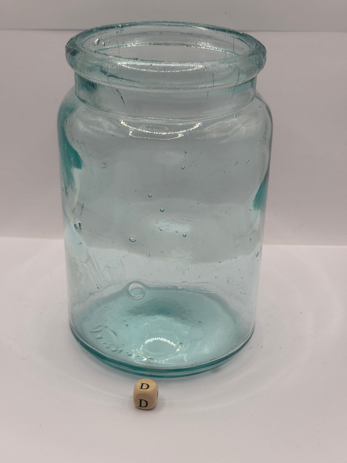 Old aqua glass pickle jar (D)