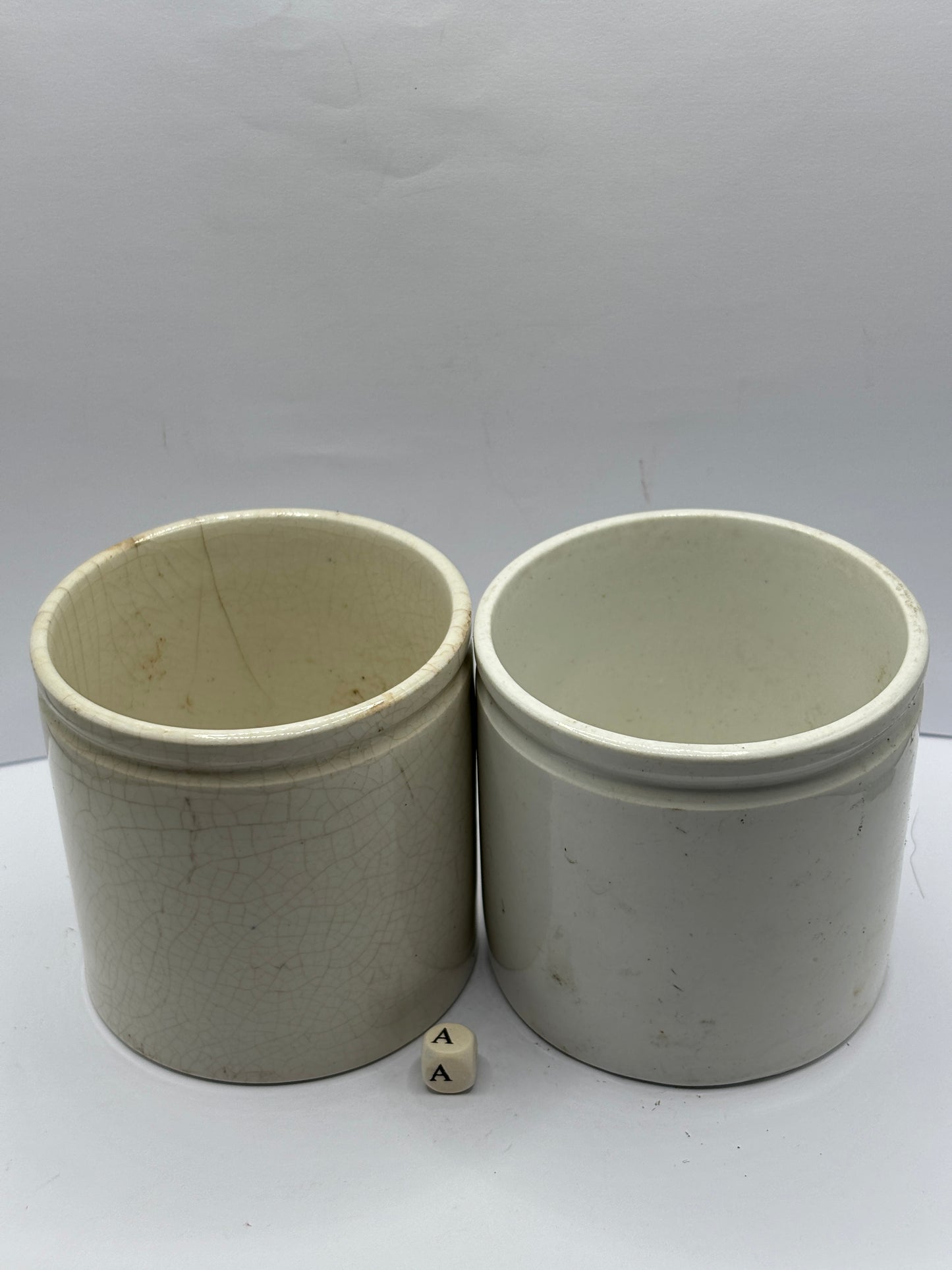 2 old stoneware preserve pots (A)