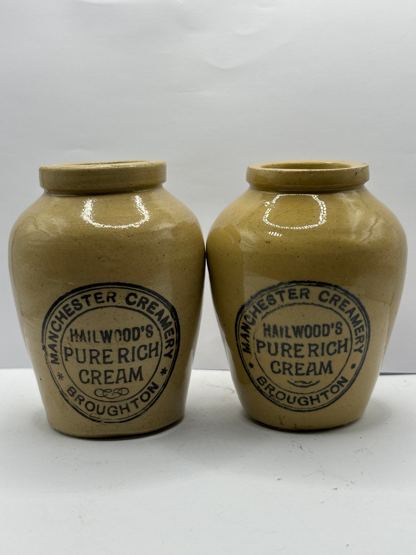 2 advertising cream pots, Hailwoods pure rich cream