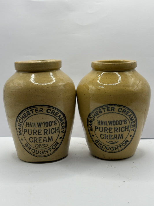 2 advertising cream pots, Hailwoods pure rich cream