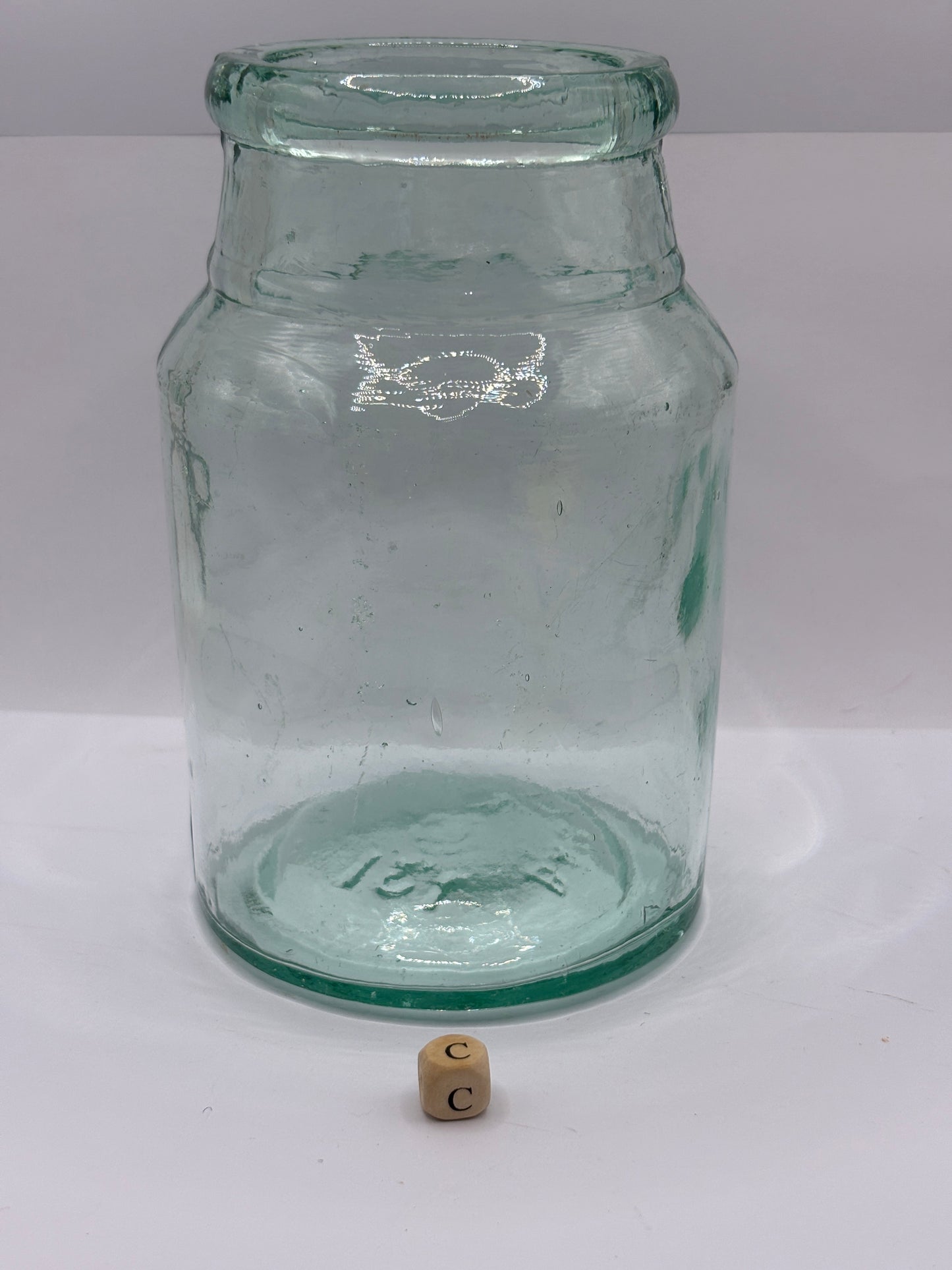 Old 2lb aqua glass pickle jar, preserve jar (c)