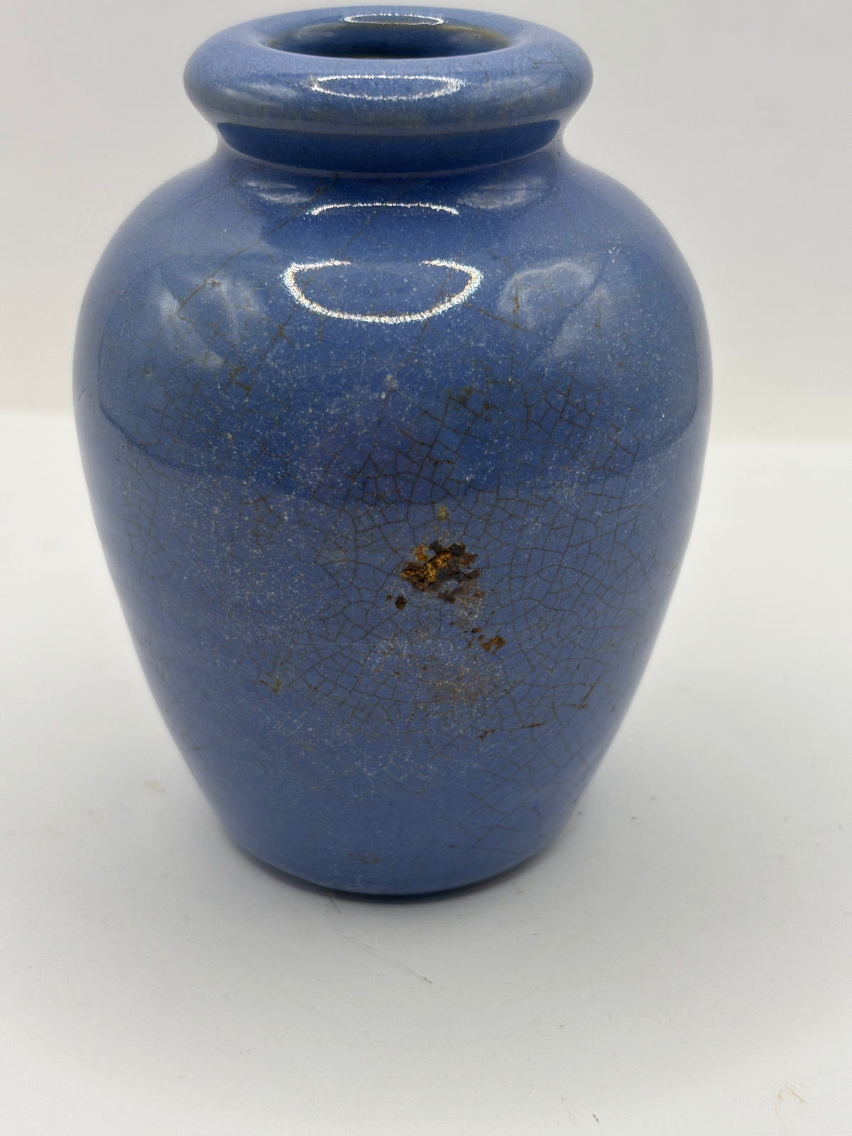 Old blue stoneware jar, Ronuk 8.5cms